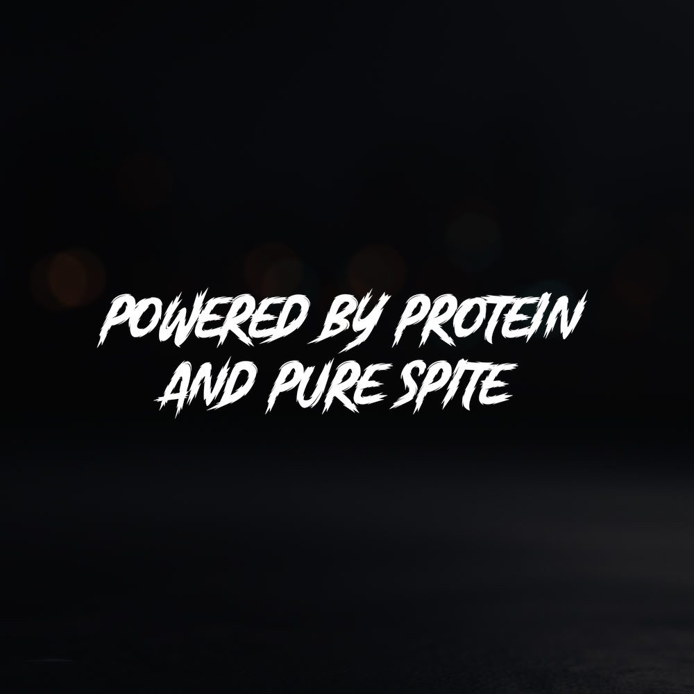 8in Vinyl Decal Sticker – "powered by protein and pure spite"