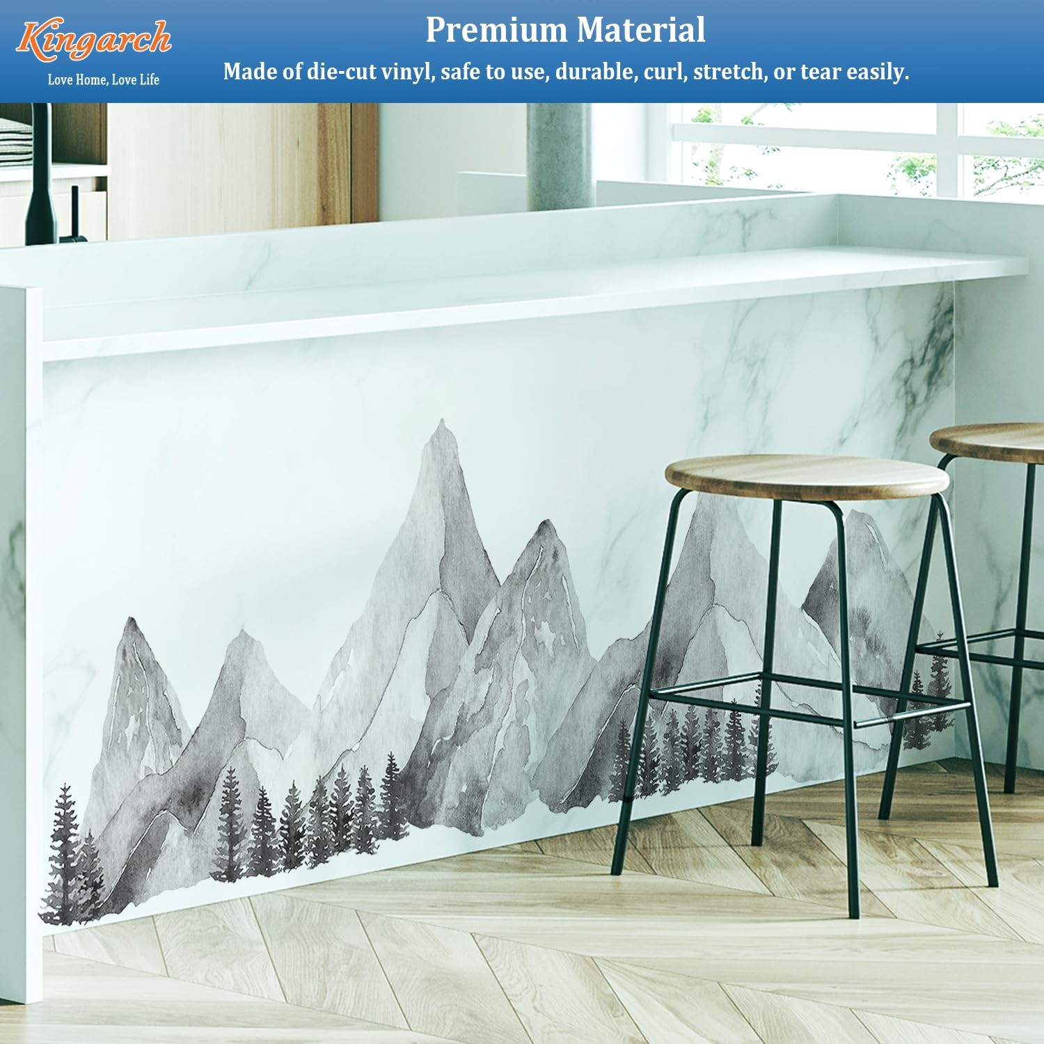 Large Mountain Wall Decals, Gray Pine Tree Peel and Stick Vinyl Wall Stickers…