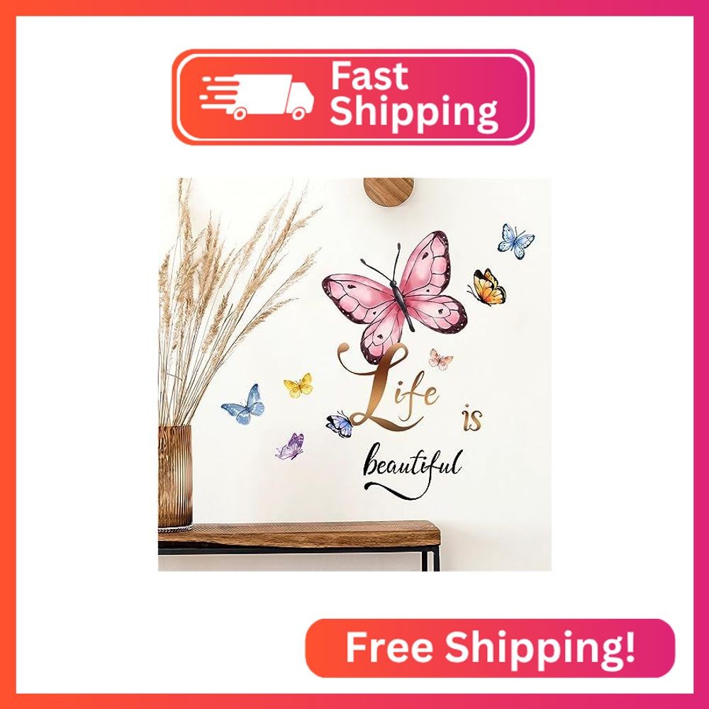 Colorful Butterflies Slogan Wall Stickers, sacinora DIY Art Wall Decals Life is
