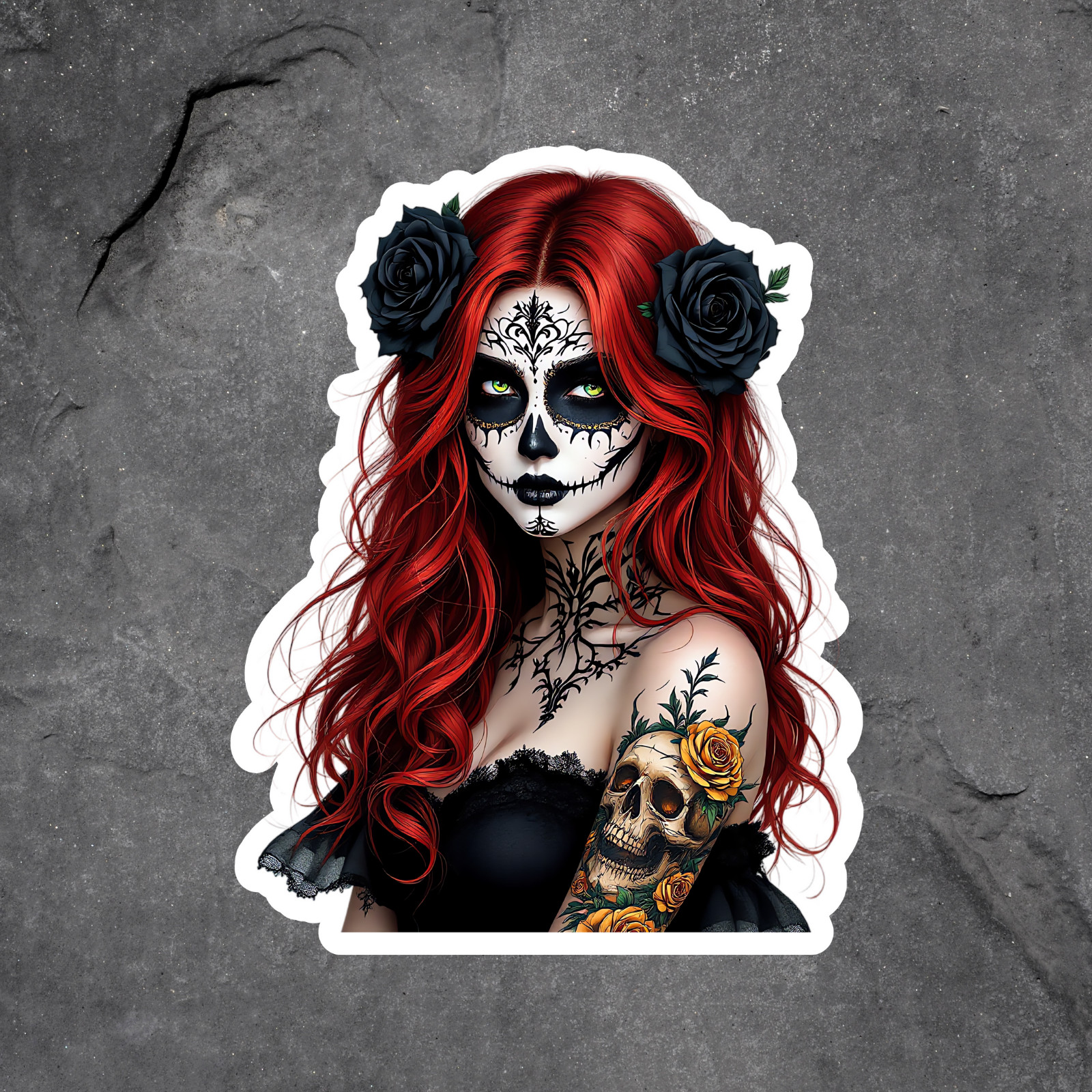 Sugar Skull sticker vinyl decal gothic girl tattoo roses Halloween art