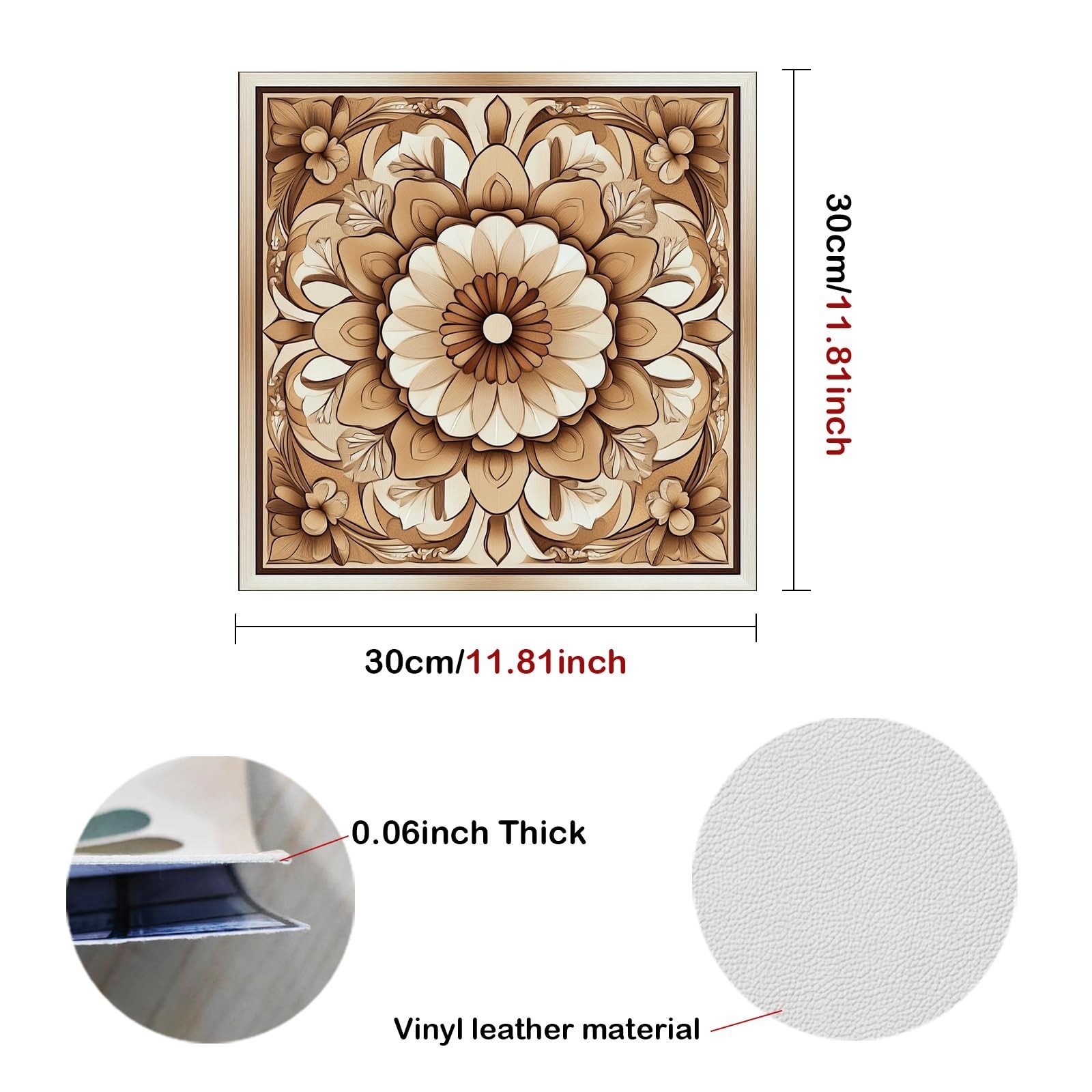 Nuxovilar Peel and Stick Vinyl Floor Tiles, 11.8"x11.8" Vintage Brown Floral …
