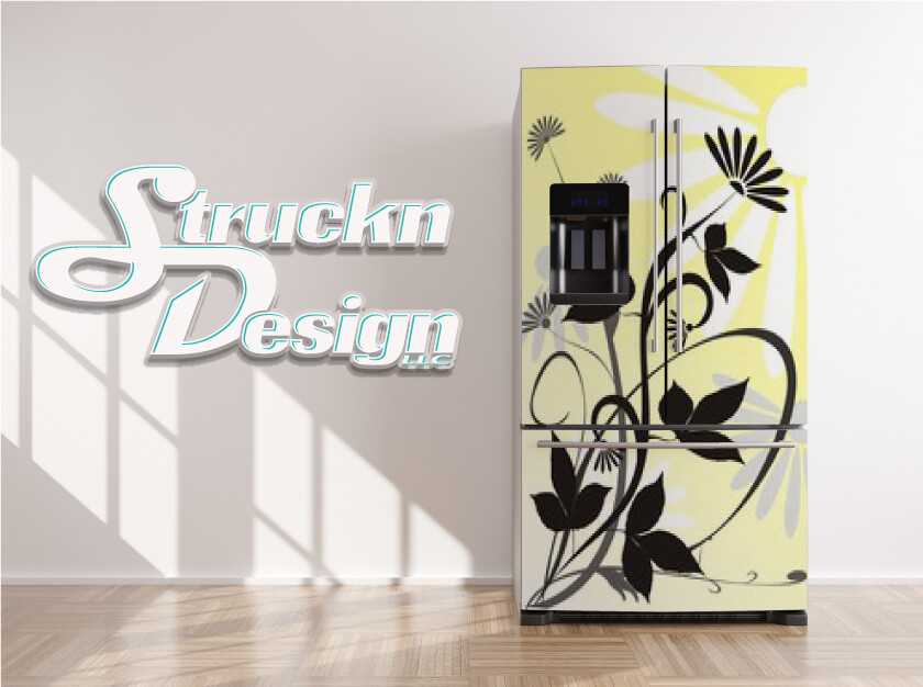 Flower Design Yellow White Black Fridge Freezer Wrap Side Door Vinyl Decal