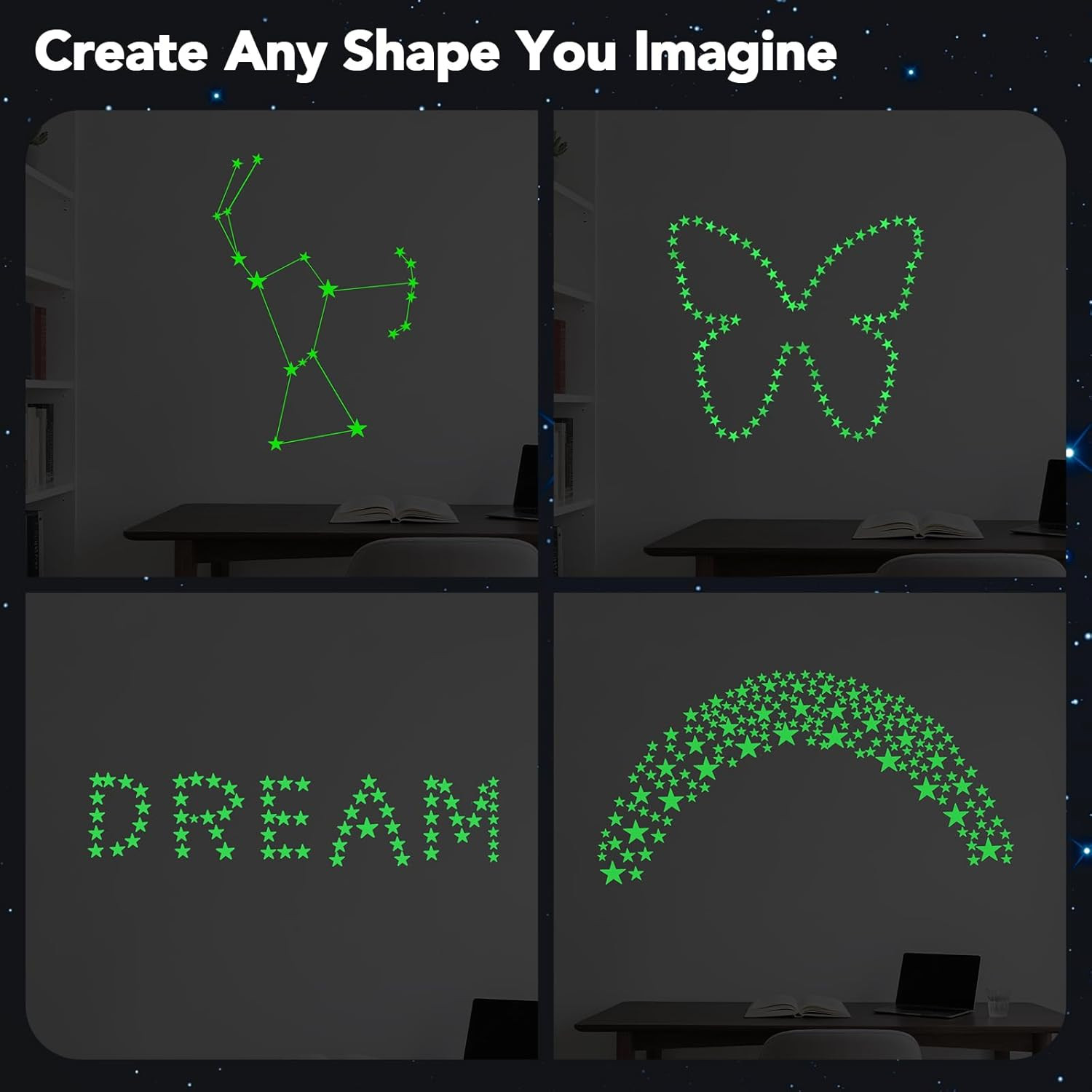 Glow in The Dark Star Stickers – 630 Pieces (4 Sizes) – Luminous Ceiling & Wa…