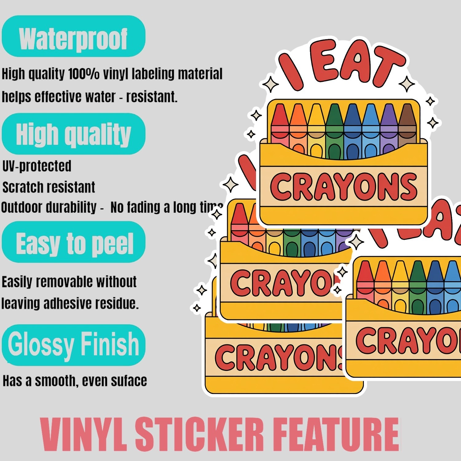 I Eat Crayons Sticker 4-Pack: Funny Mental Health Meme Decals