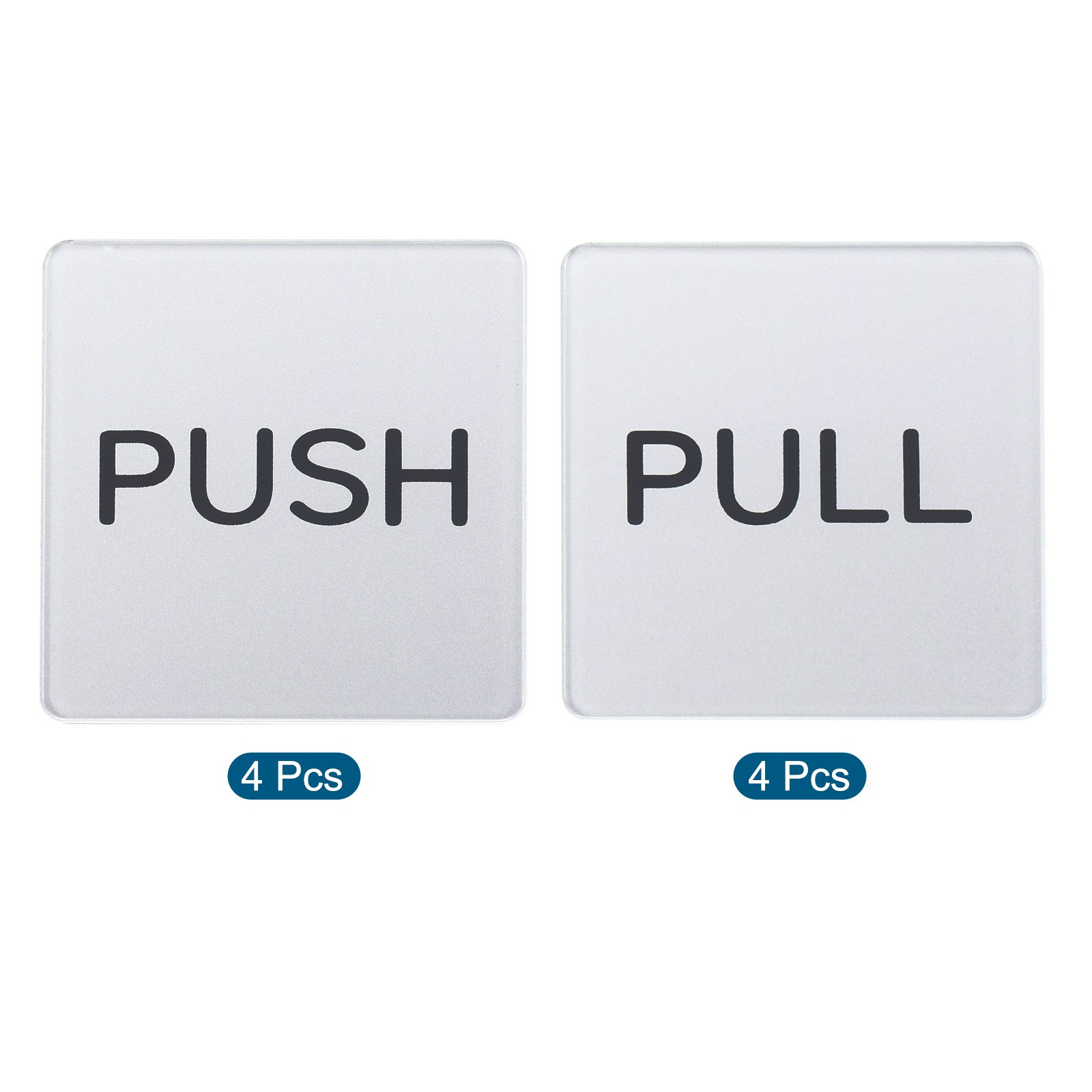 8Pcs Push Pull Door Sign Adhesive Square Acrylic Sticker Marker Silver