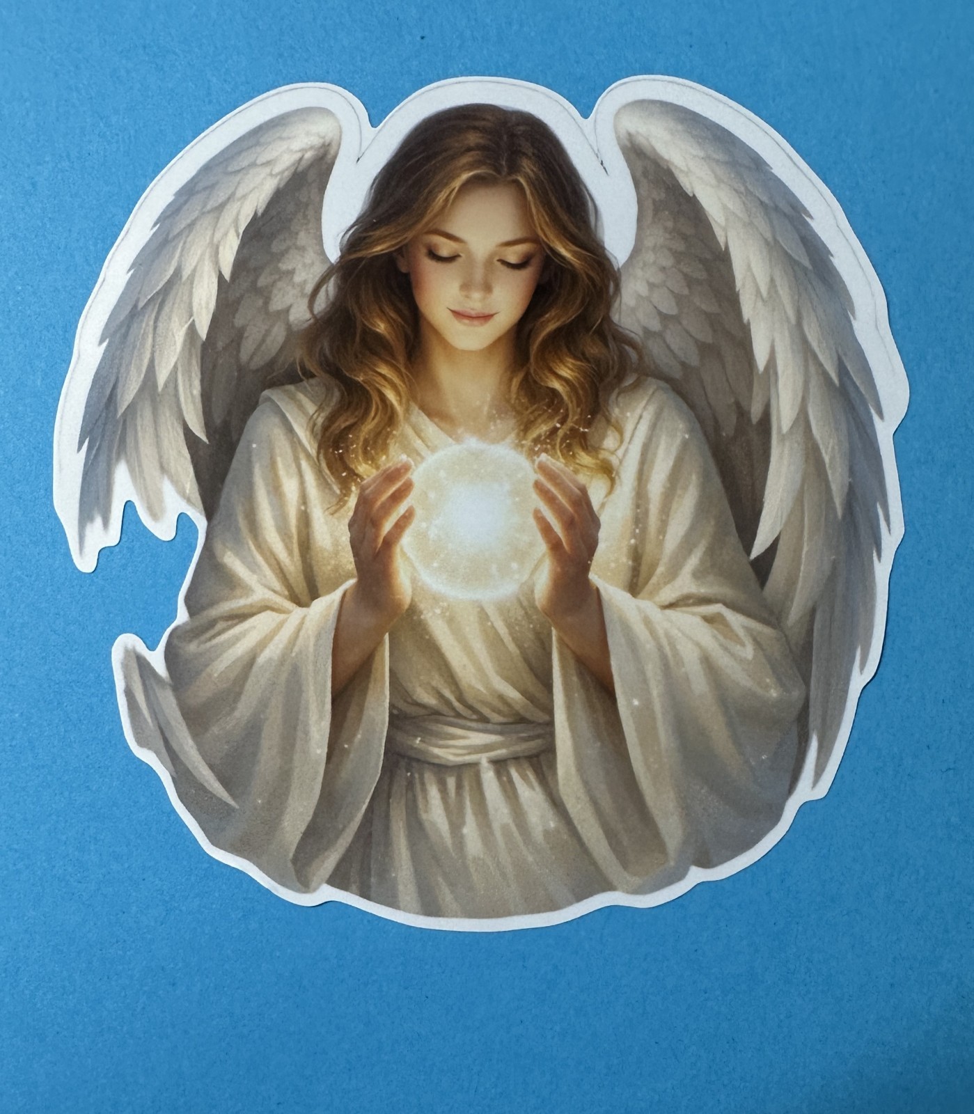 3 inch Angel Holding Light Orb Vinyl Sticker Spiritual Glow Guardian Aesthetic