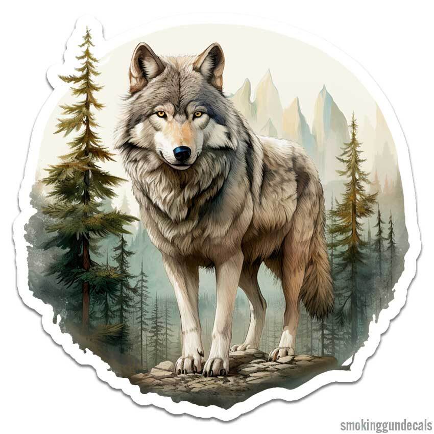 Grey Wolf Forest, Vinyl Decal Sticker, Indoor Outdoor, 3 Sizes, #12094