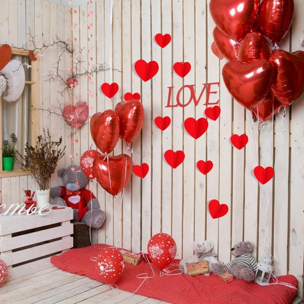 100 PCS 3D Heart Valentines Day Wall Stickers,Waterproof Removable Heart Wall…