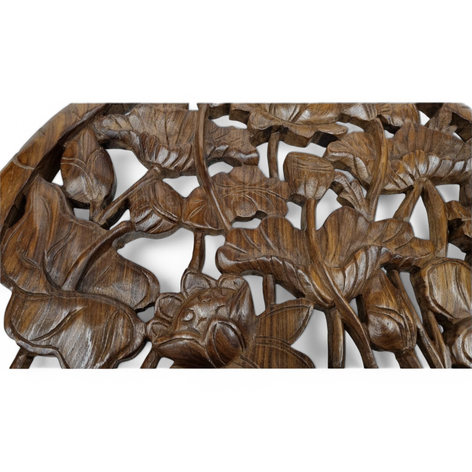 Suar Wood Carving Lotus Wall Picture Carved Wall Sculpture Acacia Solid Wood