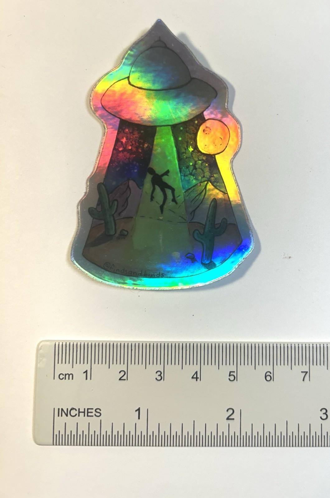Holographic UFO Abduction Sticker – Desert Alien Encounter Vinyl Sticker