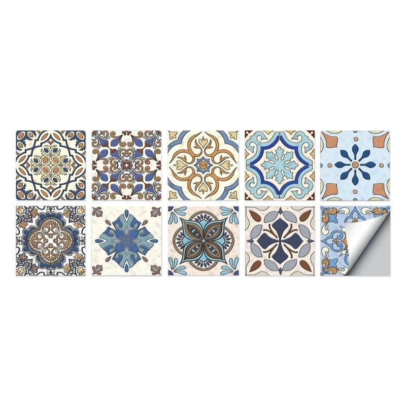 10PCS Floral Wall Sticker Self Adhesive Tiles Waterproof Ethnic Vintage Style