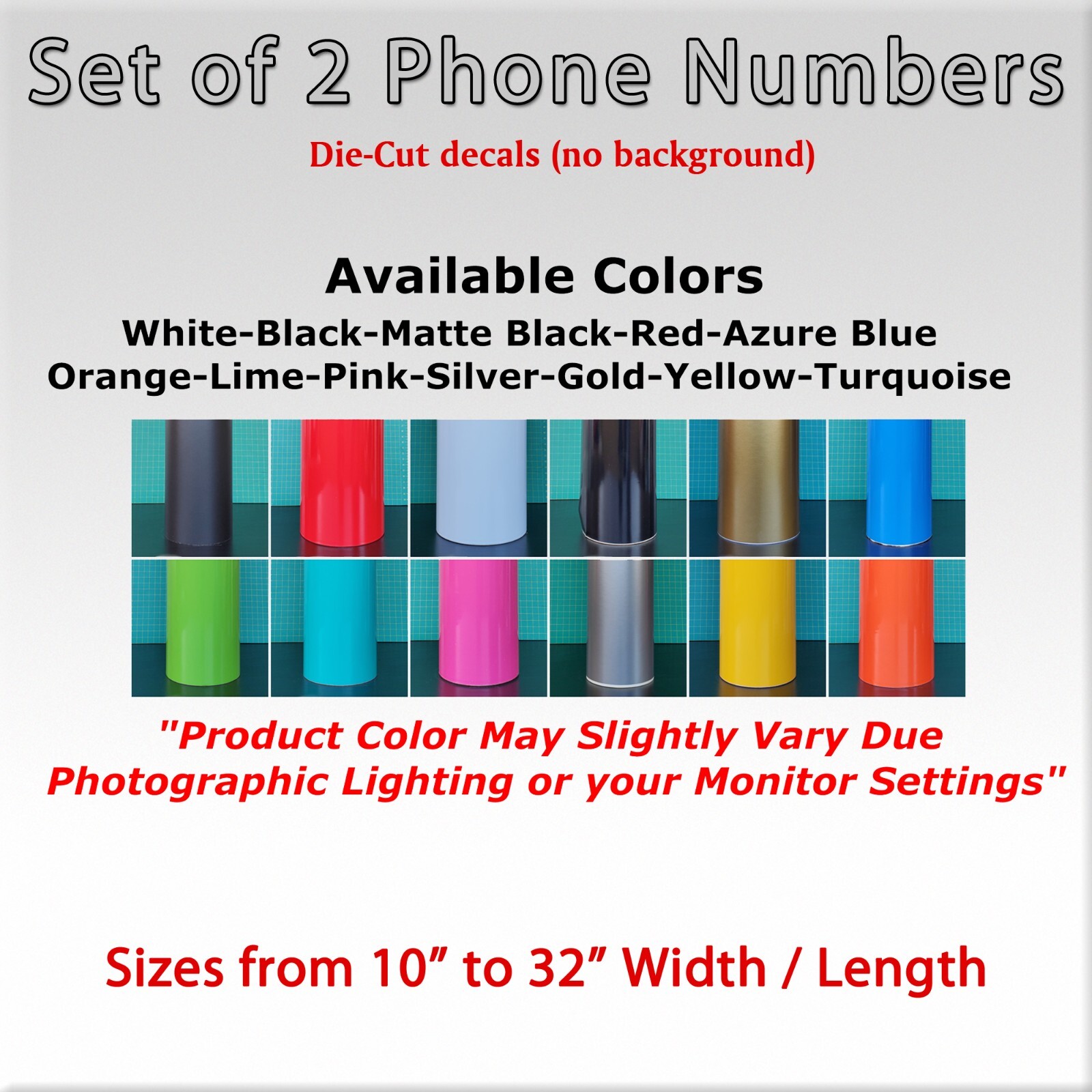 2 pack Phone Numbers Vinyl Die-Cut Decal set of 2 sticker custom company number