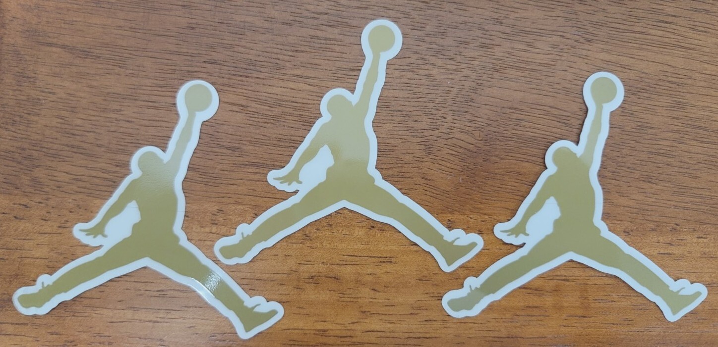 NIKE AIR JORDAN JUMPMAN STICKERS LOT OF 3 OEM 3.5" X 3.5" GOLD LOGO AUTHENTIC