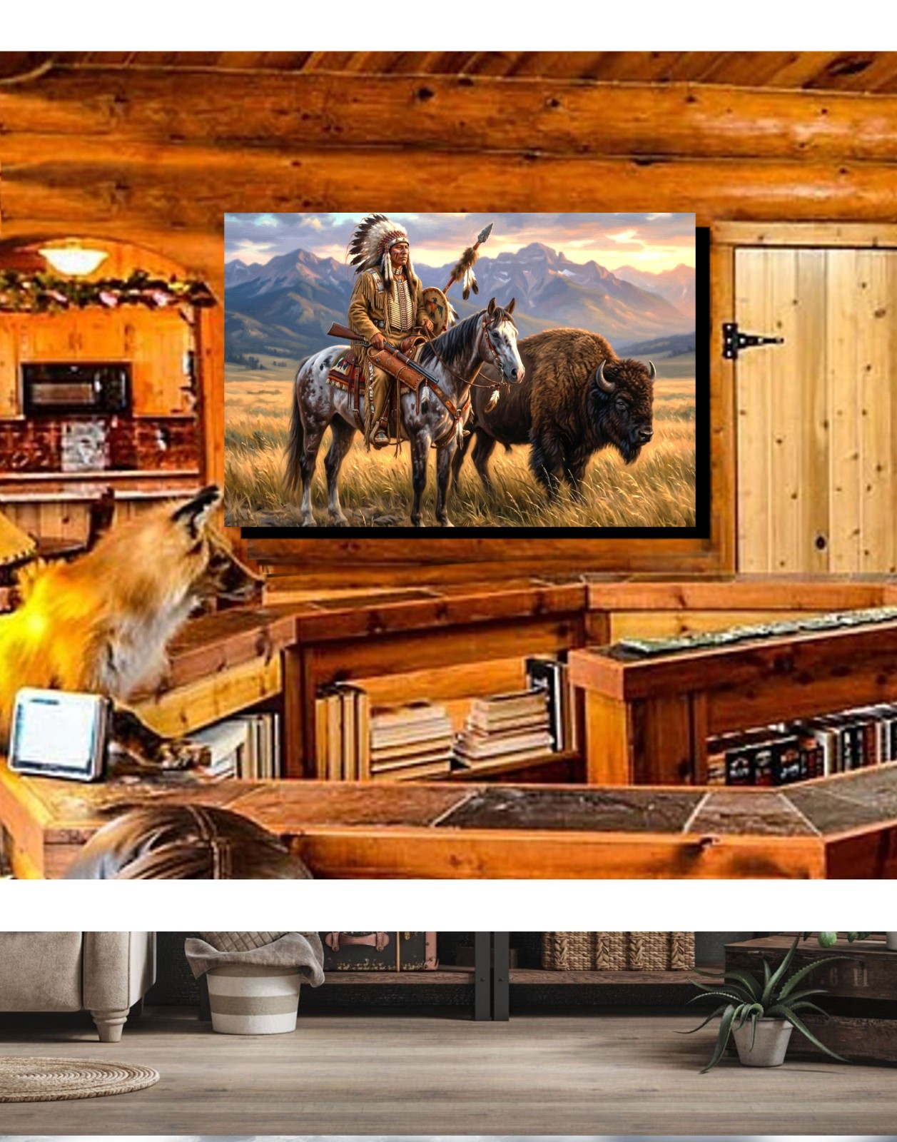 Native American Indian Chief & Buffalo, Best Friends Gallery Canvas Wrap SN/LE