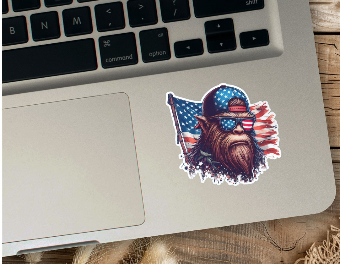 x2 Bigfoot Sasquatch Patriotic Vinyl Sticker American Flag Yeti USA Freedom