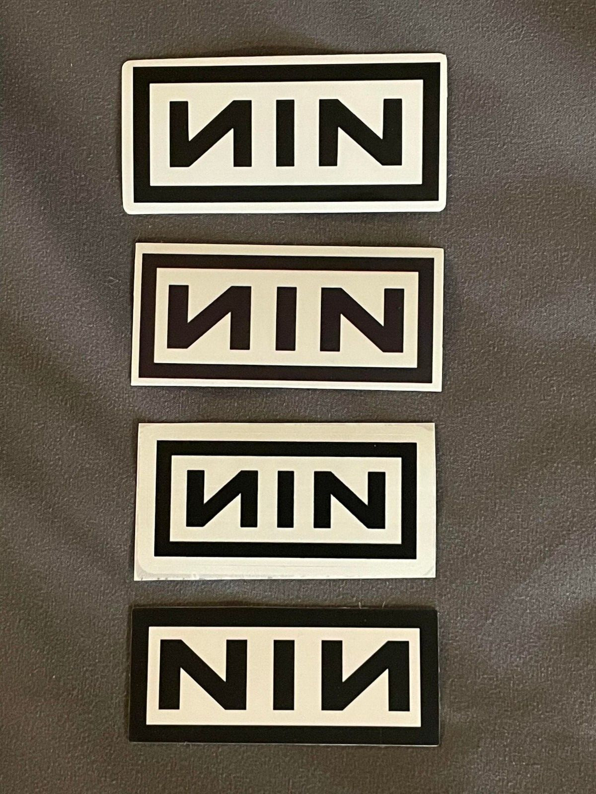 Lot of (4) NINE INCH NAILS 1 1/8" to 3" Band STICKERS White Black FAST! FREE!