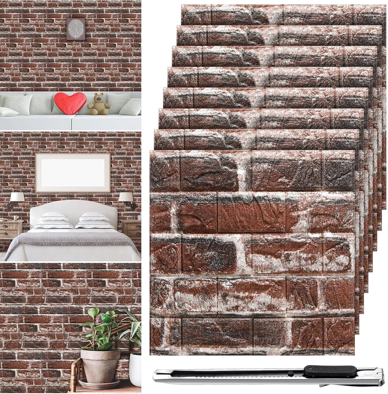 Red Brick Peel and Stick Wallpaper, 30 Panels for Easy Home Decoration