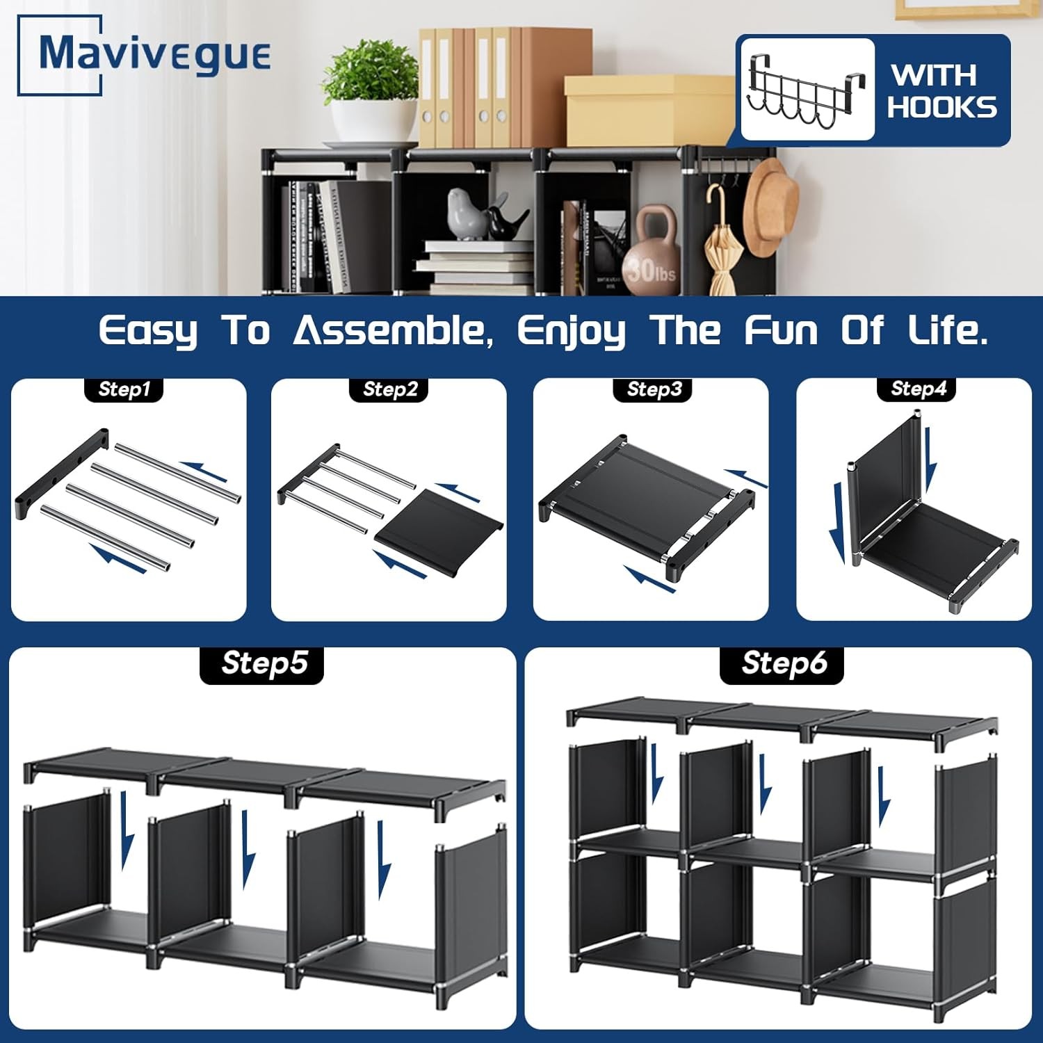 Book Shelf, 12 Cube Storage Organizer, DIY Bookcase, Metal Bookshelf,Tall Book c