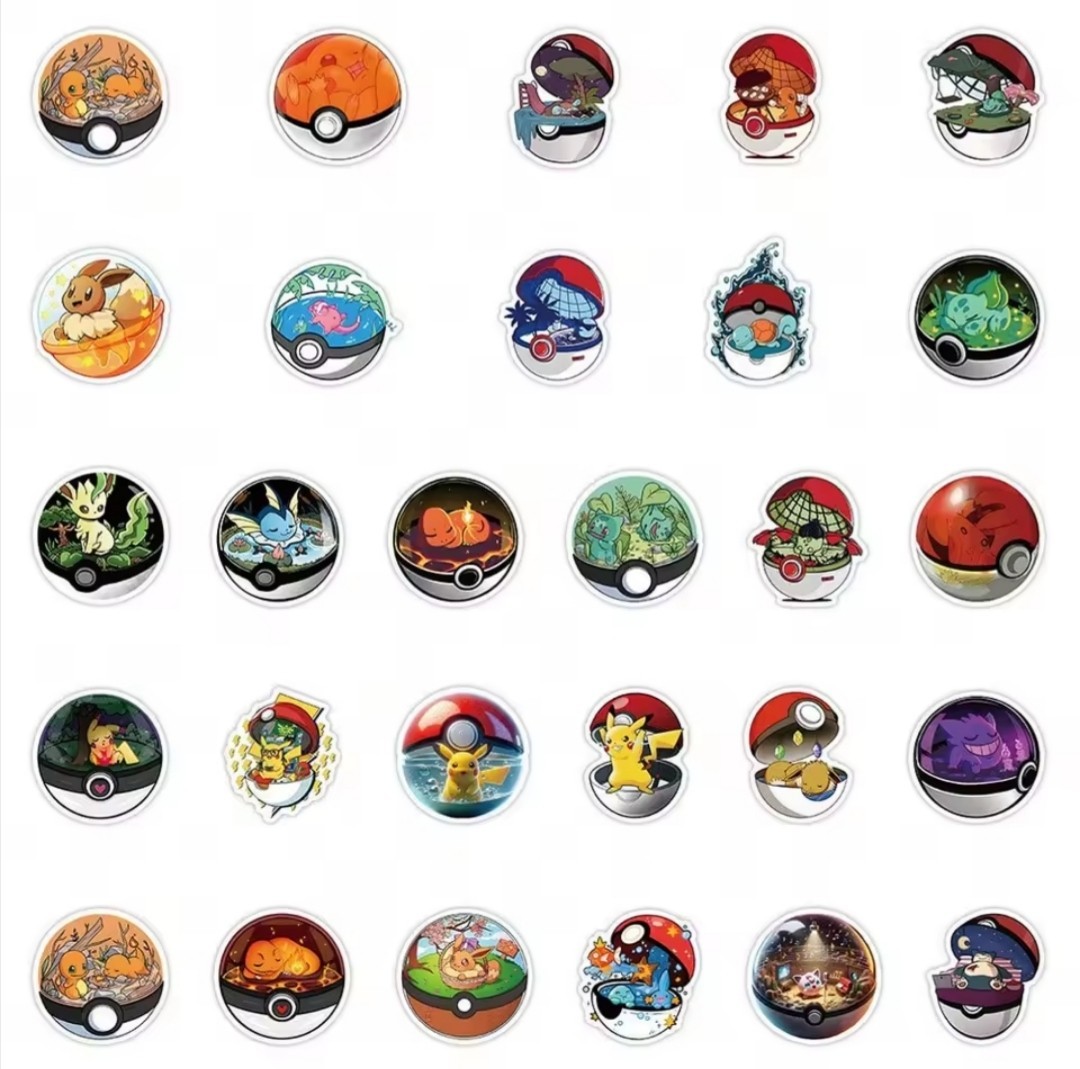 10 PCS Pokémon (Unofficial) Inside Poké Balls Cartoon Games Stickers BRAND NEW