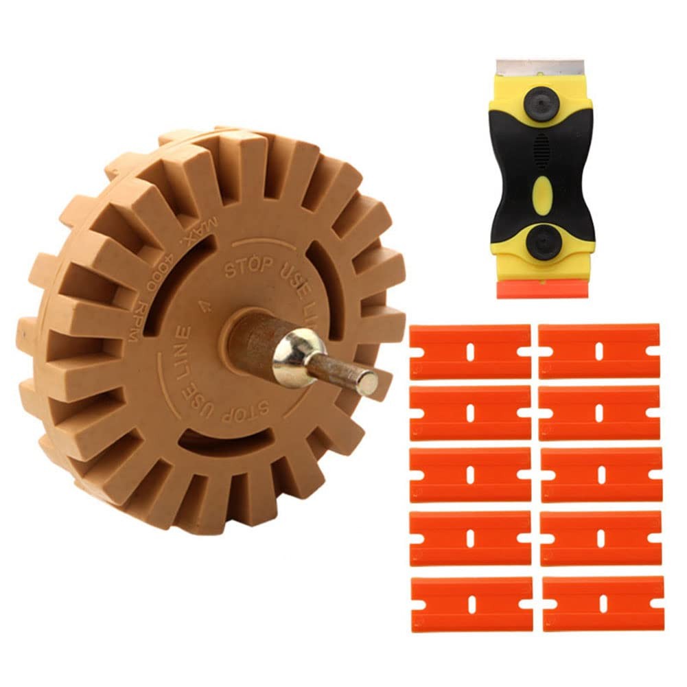 12Pcs Decal Adhesive Remover Set, 4-Inch Eraser Wheel with Plastic Blade Scraper