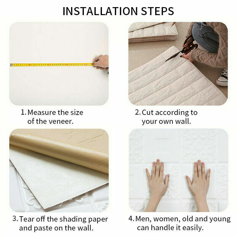 10Pcs 3D Wall Panels Self-adhesive Tile Brick Sticker Waterproof Foam Wallpaper