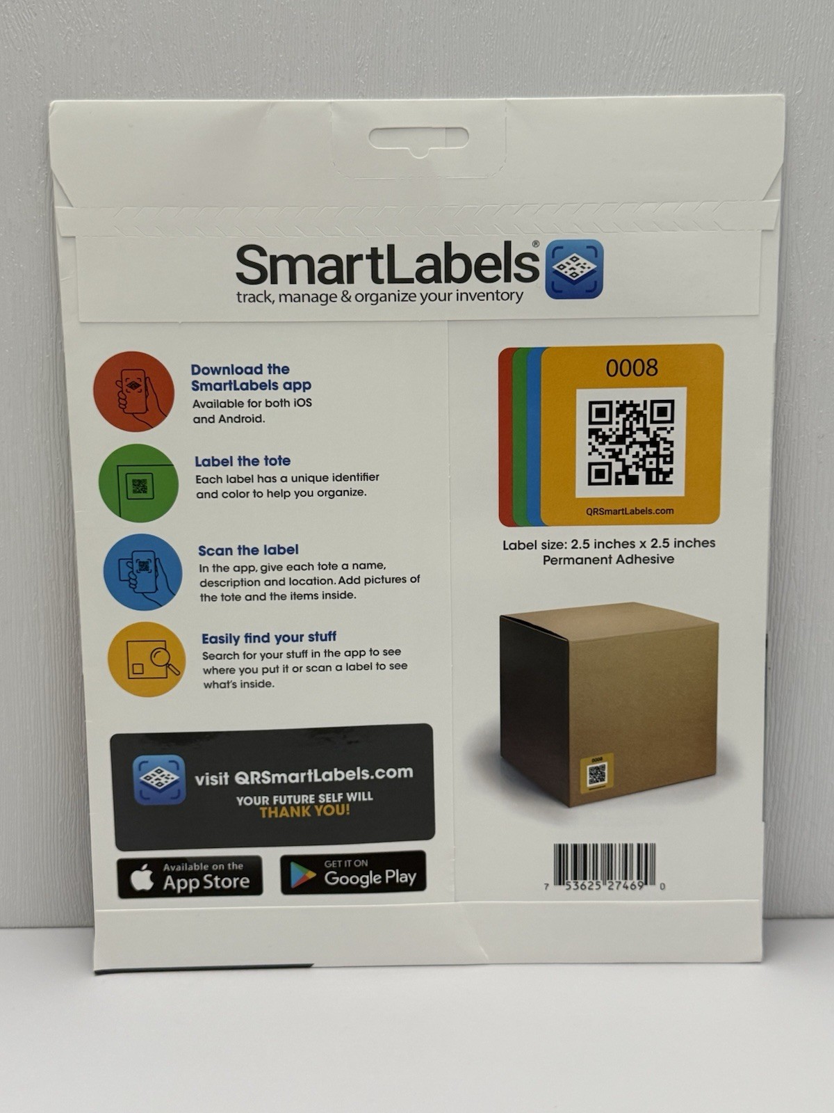 SmartLabels Original 48 Labels Red, Green, Blue, Yellow) Scannable Stickers