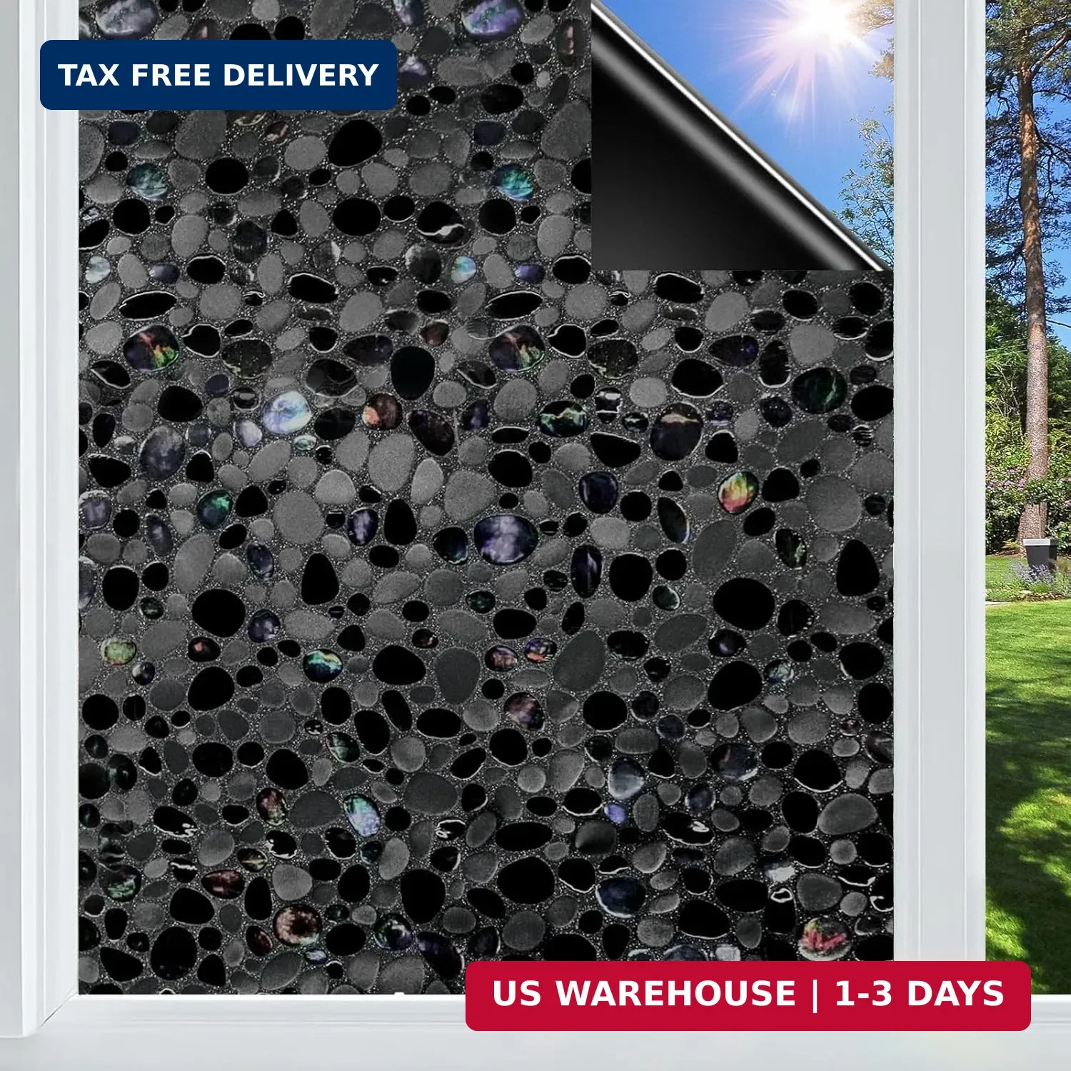 Blackout Window Film, 100% Sun Light Blocking Removable Privacy Window Cover, St