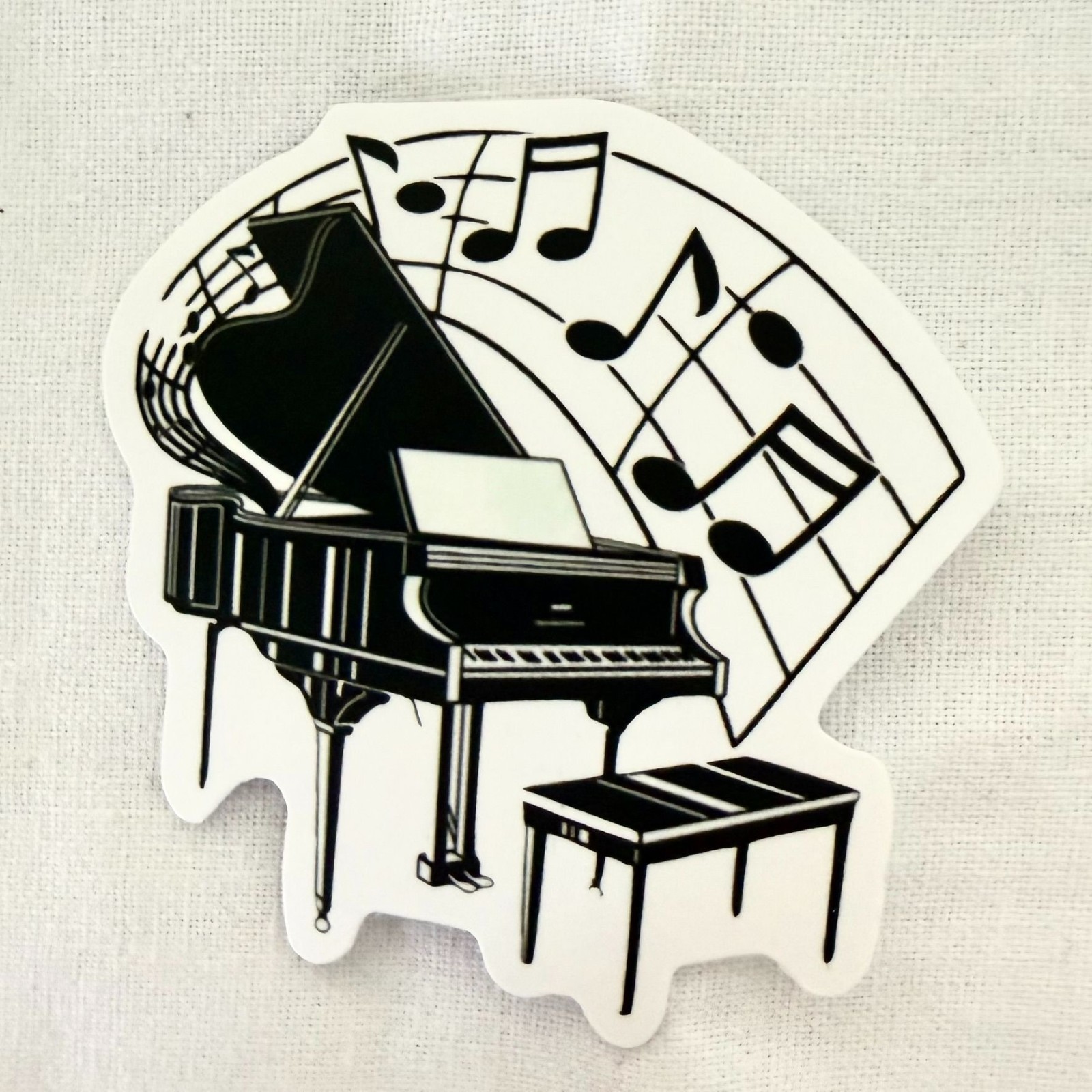 Grand Piano Music Notes Sticker 2 inch Black White Piano Vinyl Decal No70