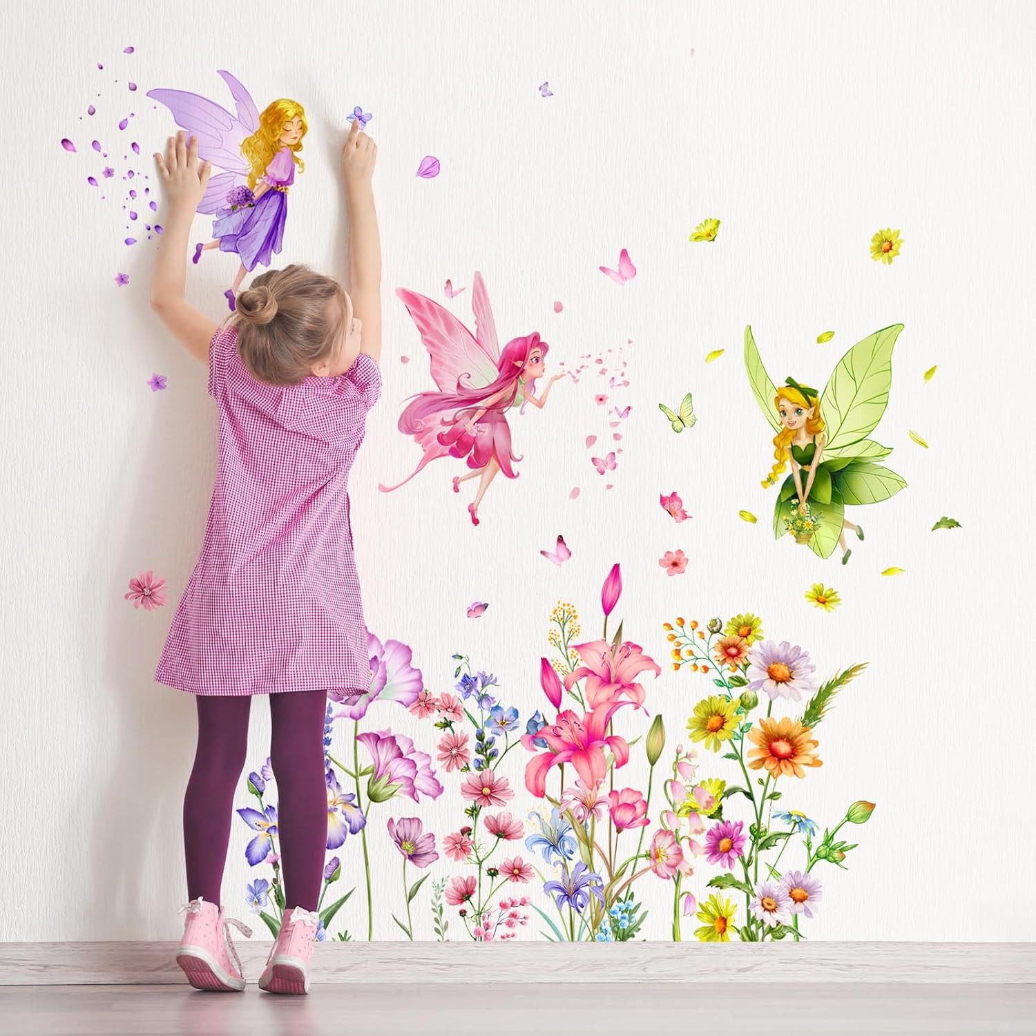Flower Fairy Wall Stickers Butterfly Girl Wall Decals Removable Vinyl Wall Art S