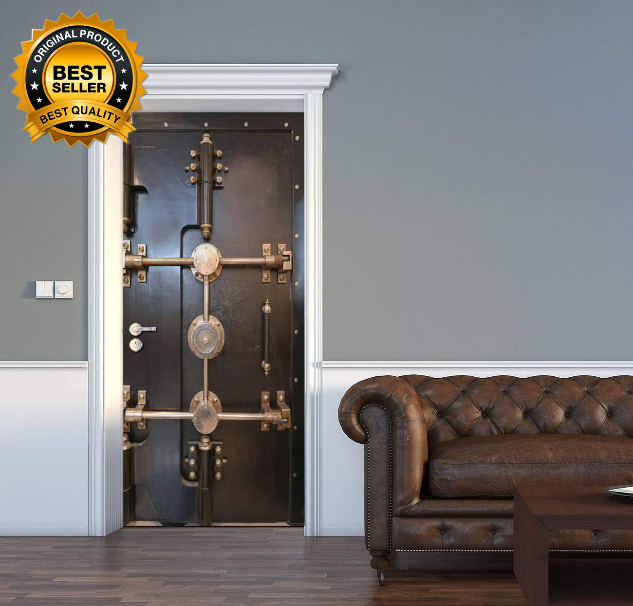 3D Metal Door Sticker Antique Bank Vault Door Removable & Self-Adhesive