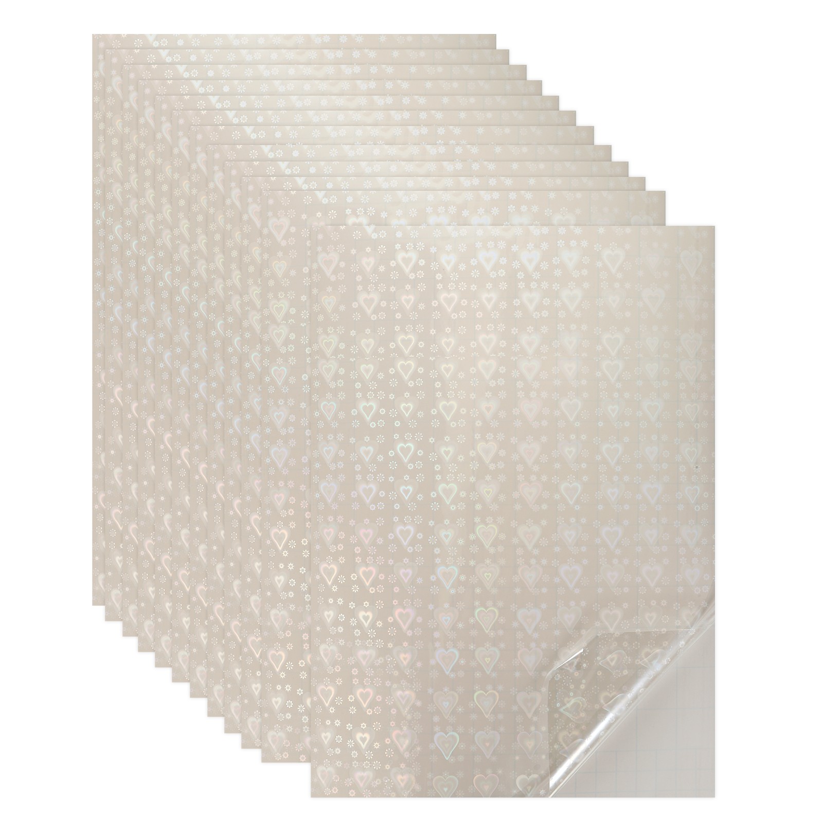 12 Sheets 8.3"x11.7" Holographic Sticker A4 Self-Adhesive Film(Heart)