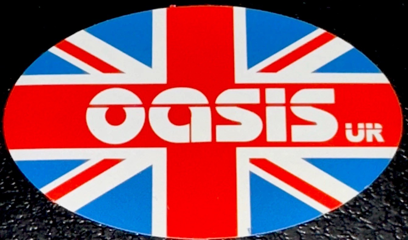 OASIS UK STICKER✨🎶✨🎸✨🎤✨3 1/4” X 2”✨GLOSSY✨🇬🇧✨ROCK BAND✨AWESOME✨💫