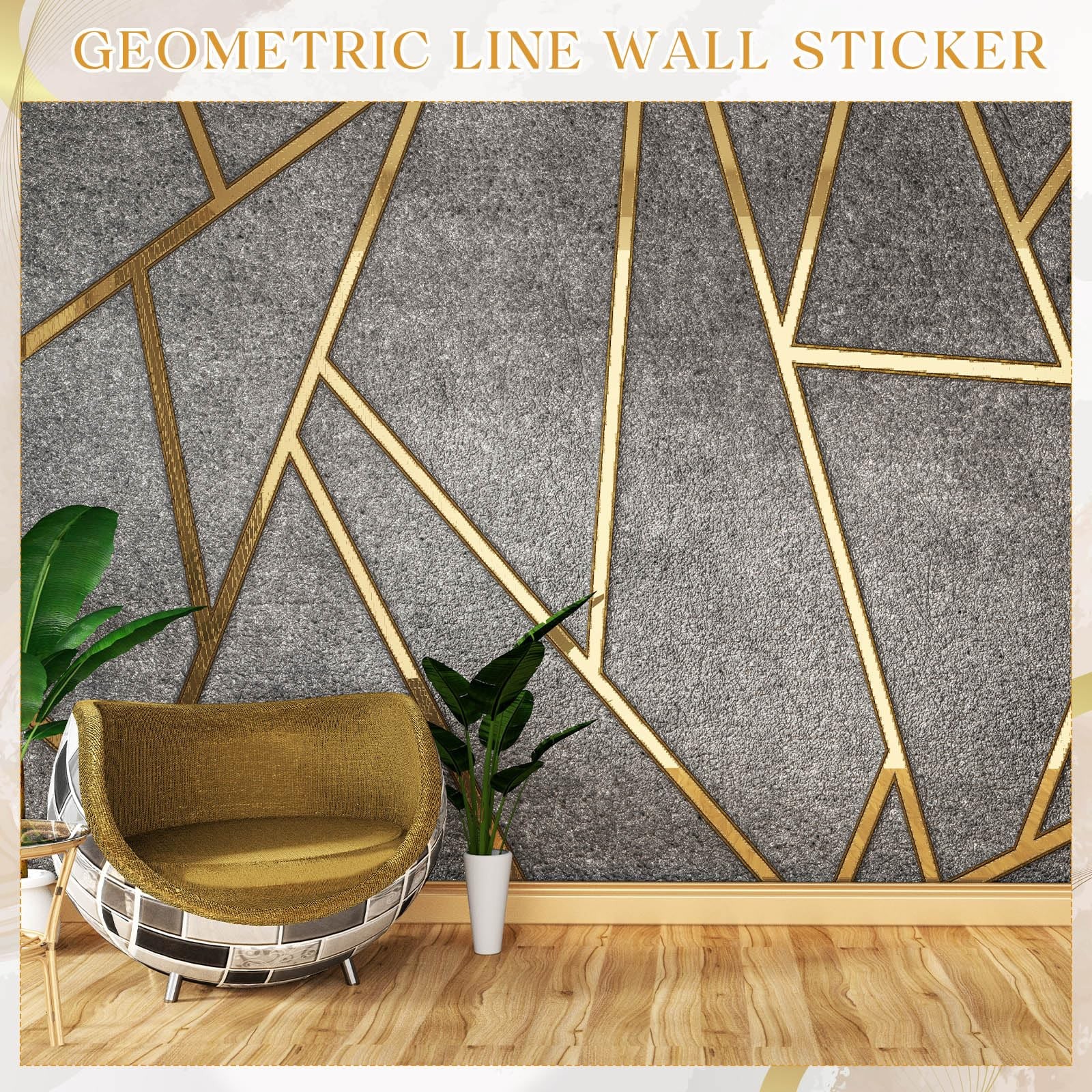Hoolerry 24 Pcs Gold Wall Decals Peel and Stick 70.8 x 1.2 Inch