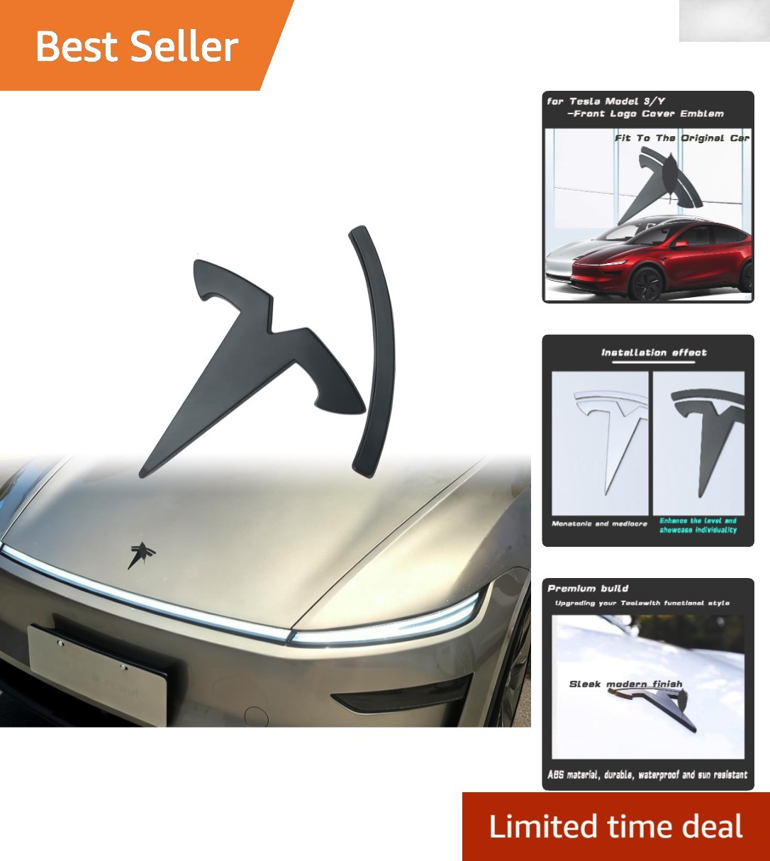 Vehicle Specific Matt Black Emblem Cover for Tesla Model 3/Y – Custom Look