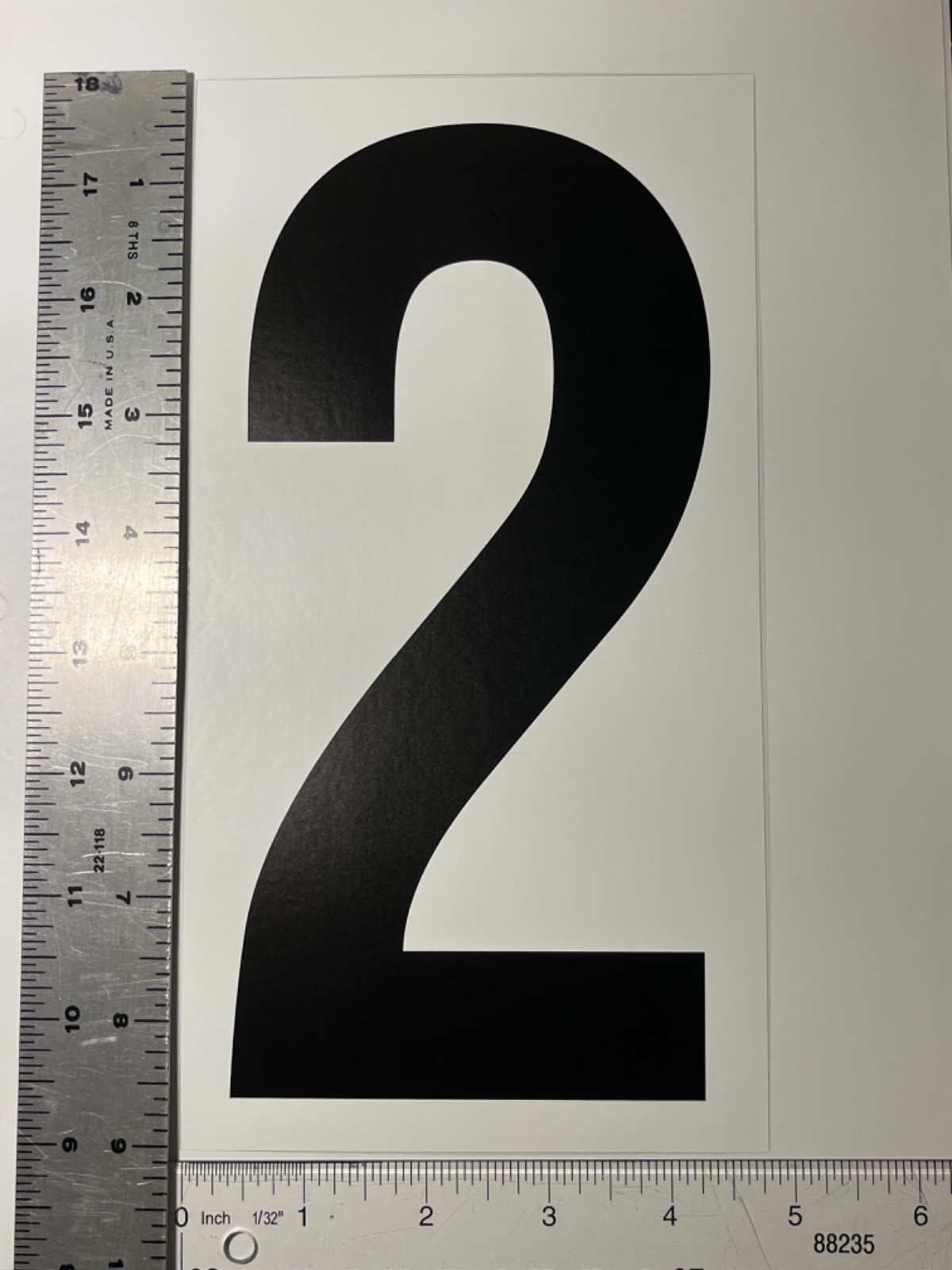 #2 Vinyl Number Sticker Large 9" x 5" black on white for outdoor