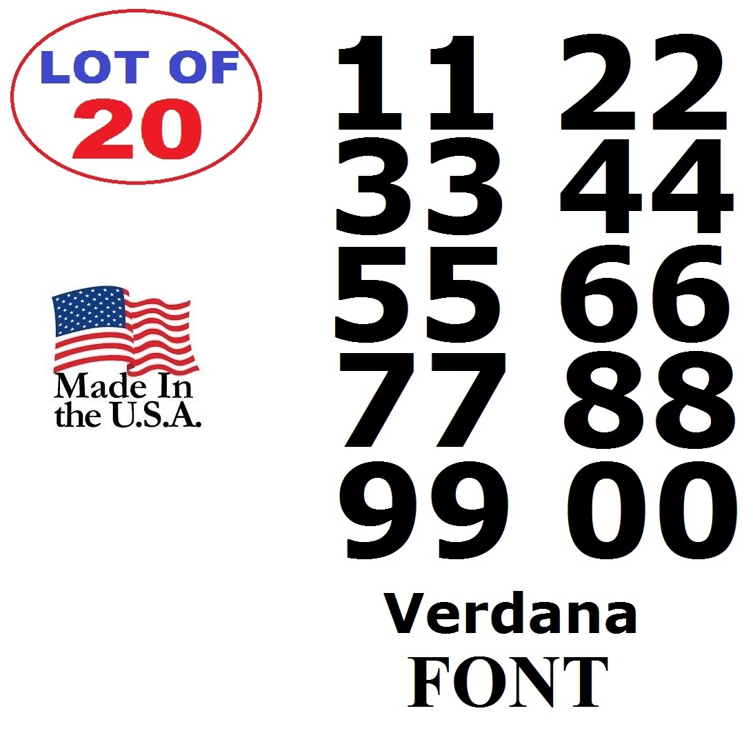 Lot of 20 White,Black Vinyl Street Address,Mailbox Number Decal Stickers VERDANA