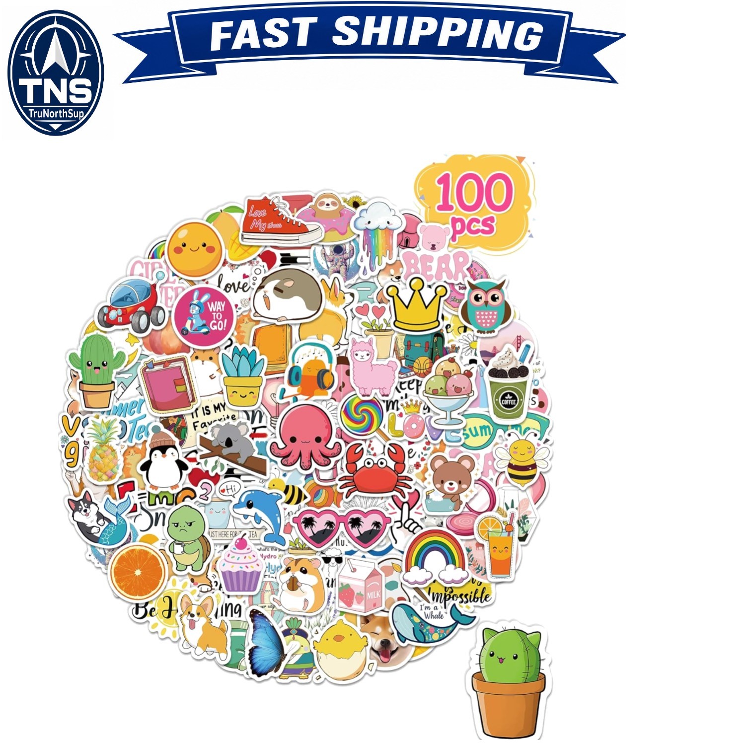 100 Pcs Kids Waterproof Vinyl Stickers Girls Teens School Supplies Party Favors