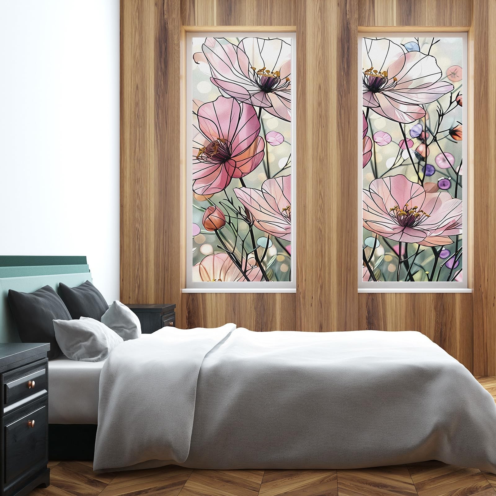 23. 6 x 35. 4 Inch Pink Poppy Glass Window Film Decorative Large Floral Non A…
