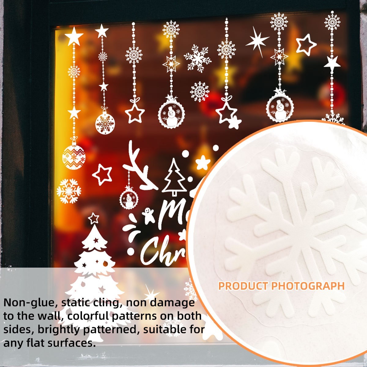 Reusable Holiday Window Clings 4PCS Snowflake Reindeer Tree 7.87×11.81in PVC