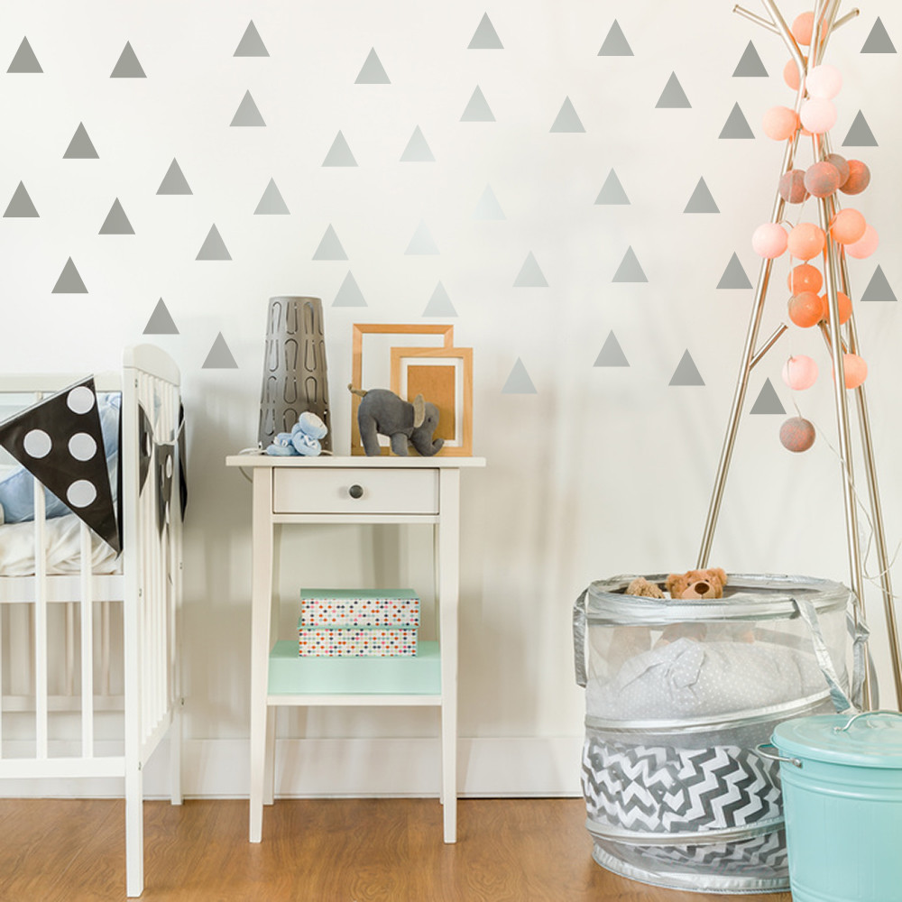 Pack of 40 SILVER matt metallic 2 inch, 5 cm TRIANGLES wall art stickers decals