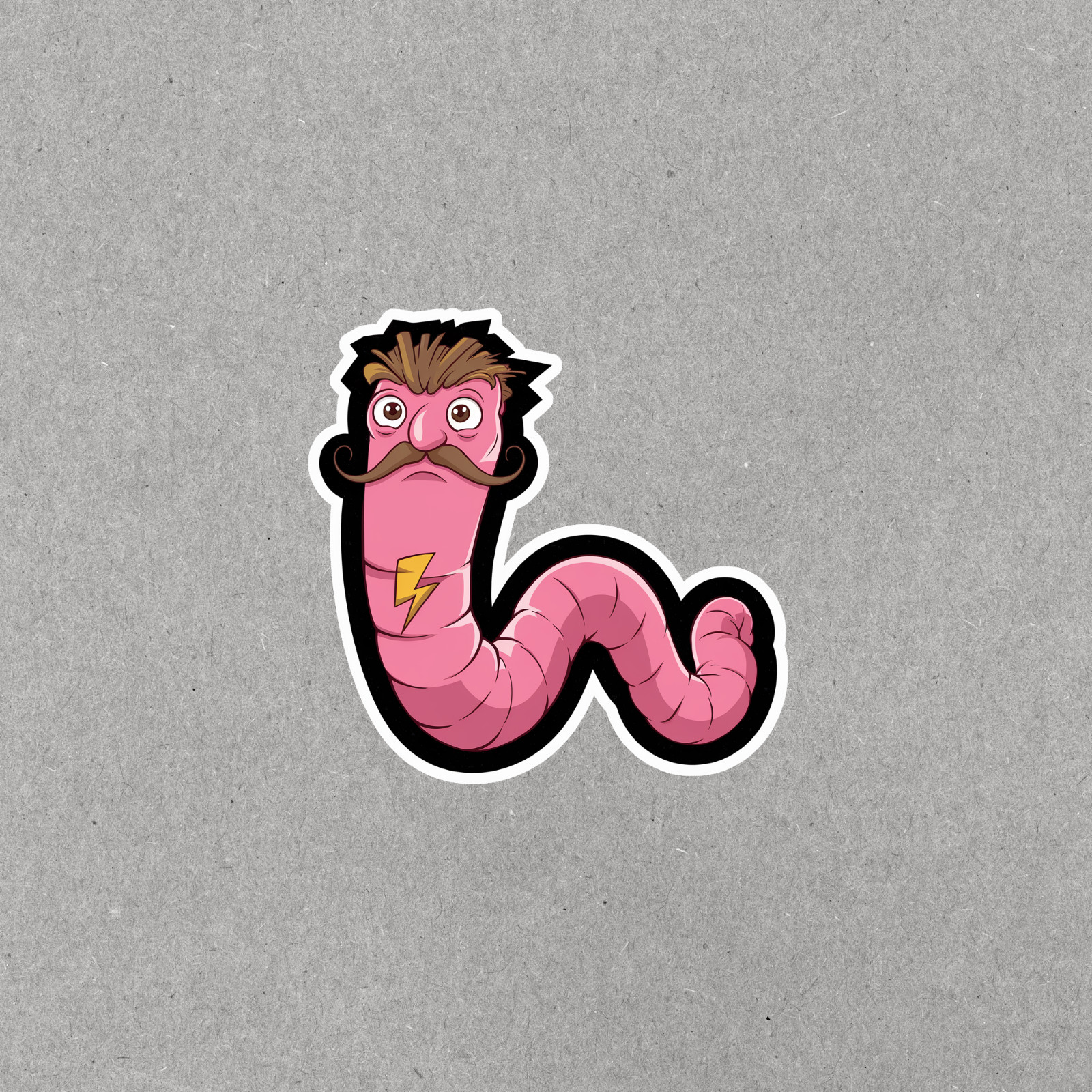 Funny Cartoon Pink Worm Mustache Sticker – Humor Decal for Laptops, Water Bottle