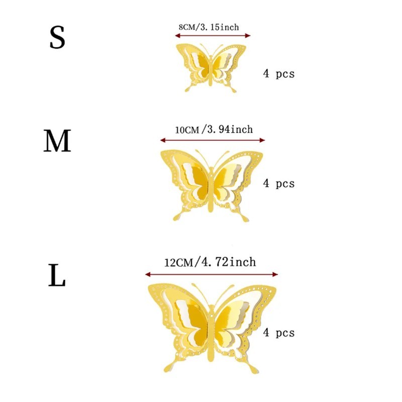 48PCS 3D Gold Butterfly Wall Decor Stickers for Party, Wedding, Birthday, Cake