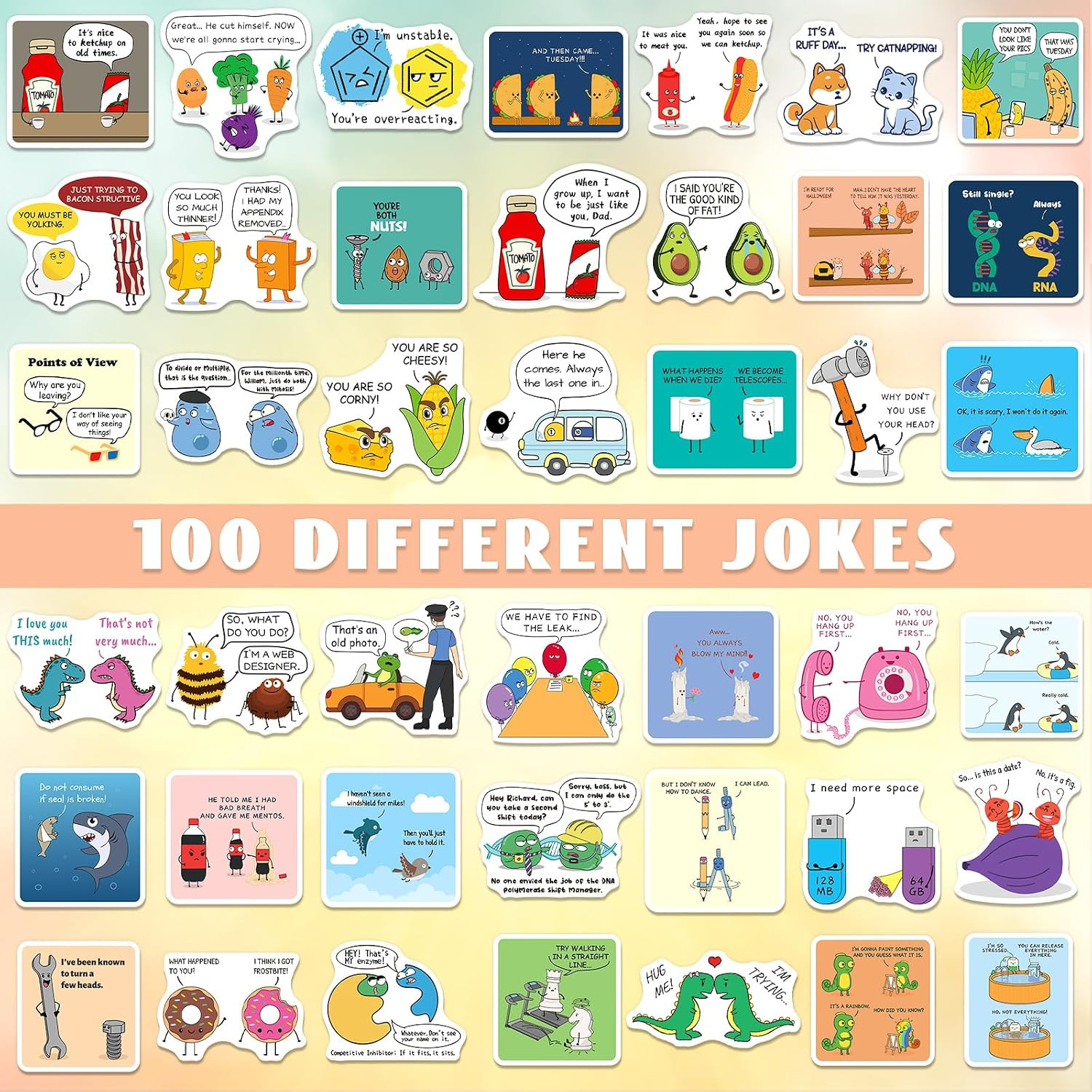 100PCS Dad Joke Stickers, Funny Stickers for Kids Teens | Waterproof Vinyl Decal