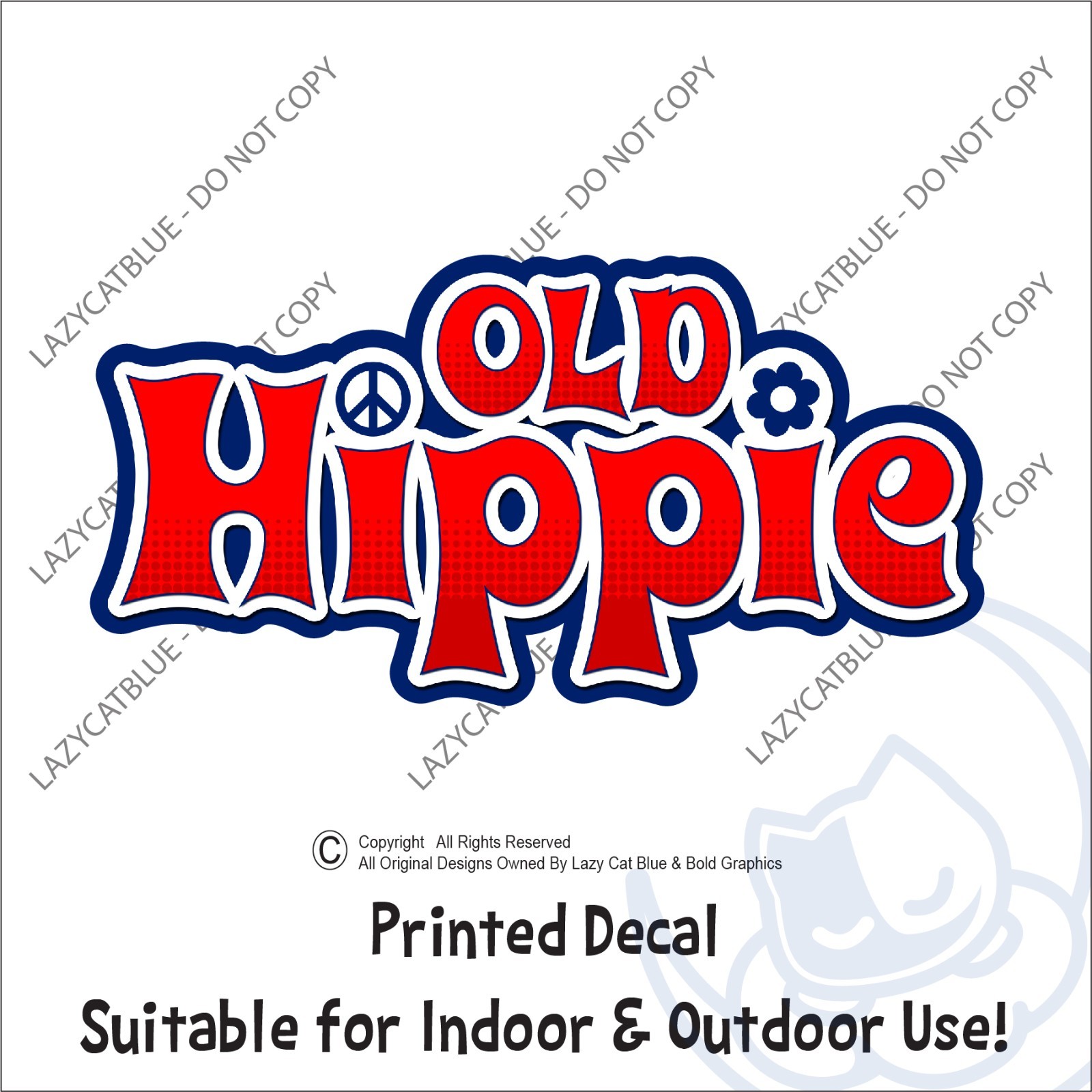Old Hippie Decal Sticker Peace Love Retro 70s USA Flower Power Groovy Stoner