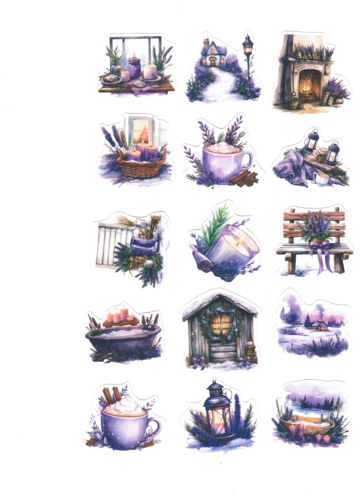 40 Pcs Set Lavender Flowers 2D flat Vintage STICKERS for Scrapbook DIY Planner