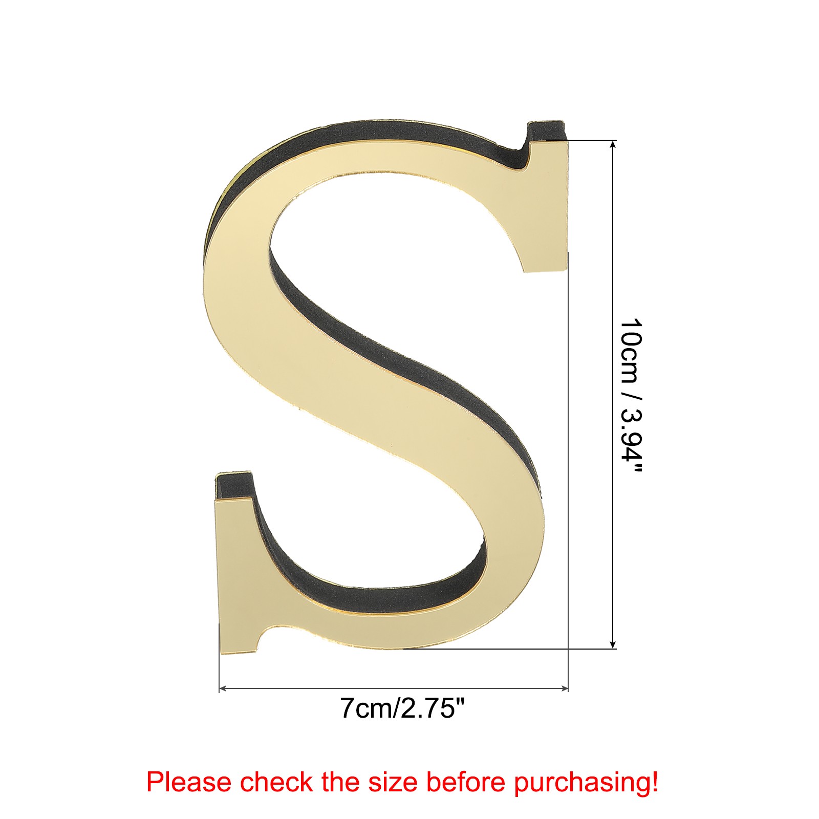 3D Acrylic Alphabet Mirror Wall Stickers Letter S Self-Adhesive Light Gold