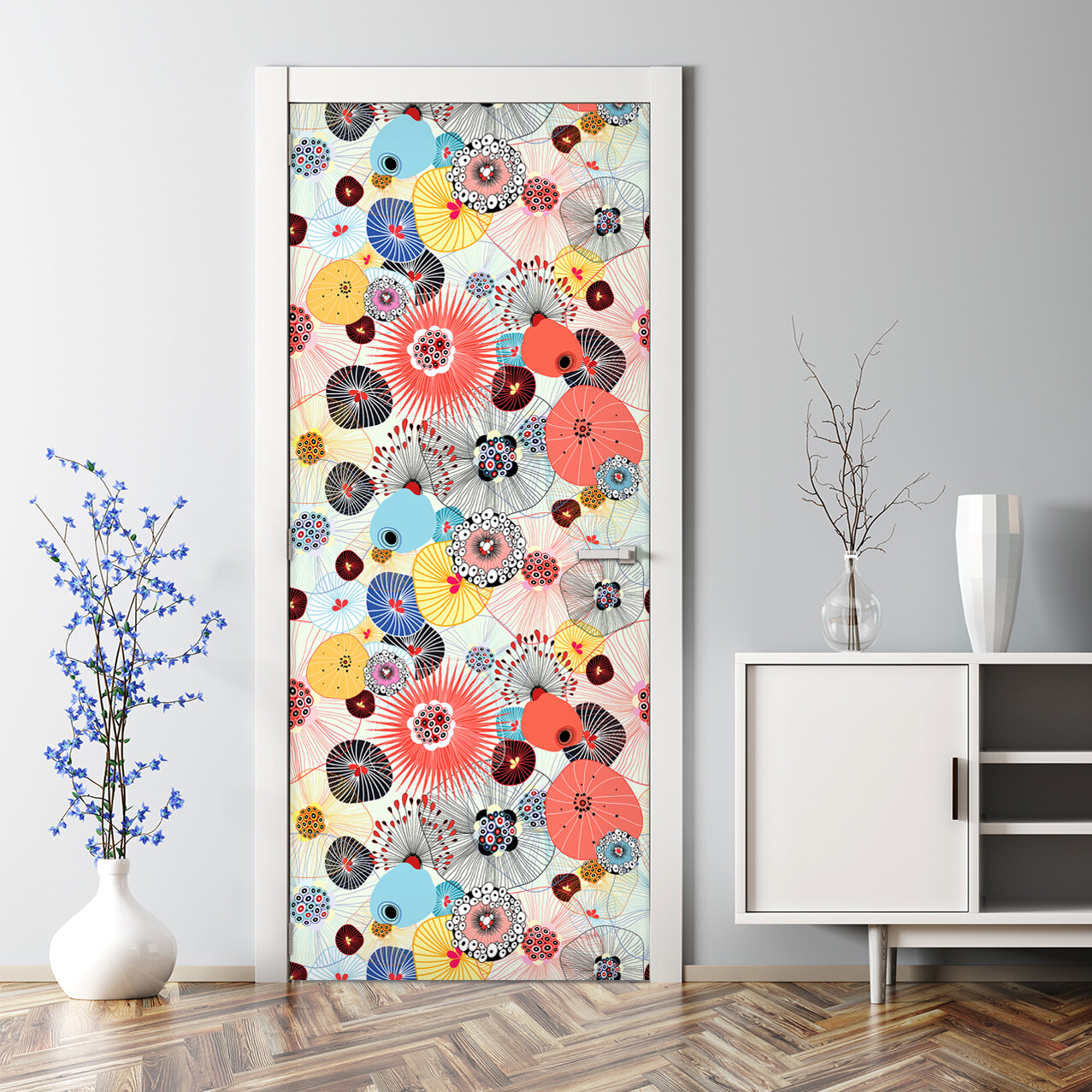 Abstract texture self-adhesive red yellow and blue Door Decal self-adhesive