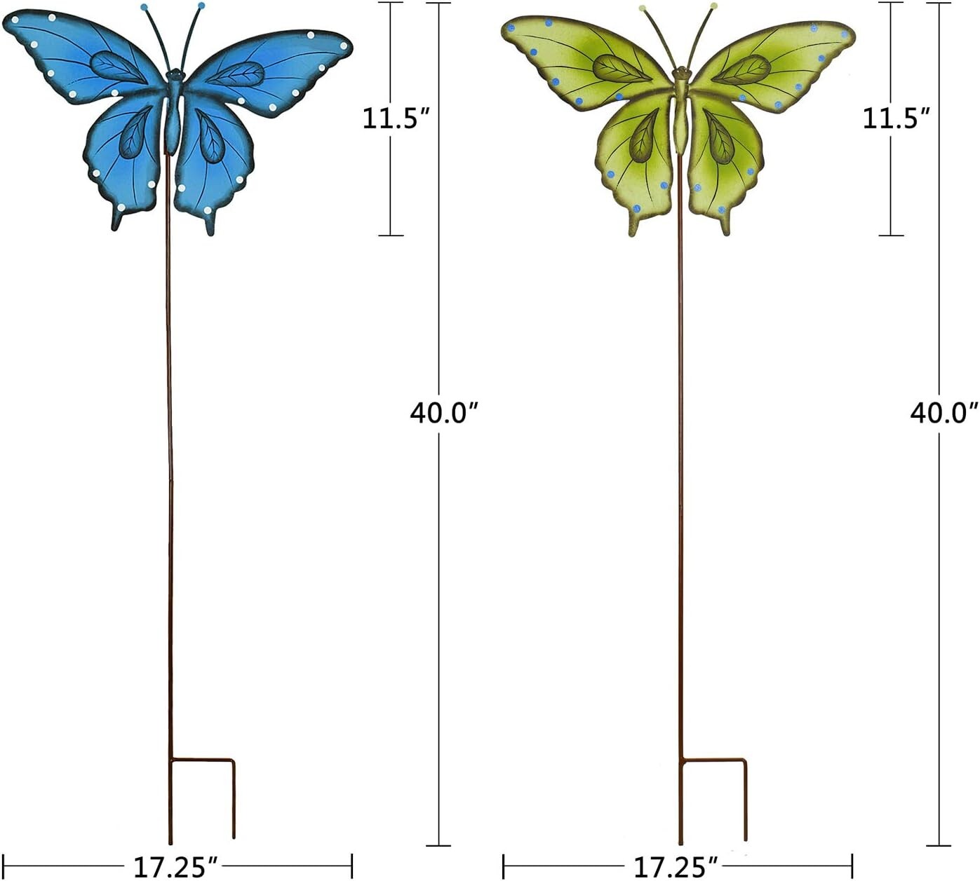 Metal Garden Stake Spring Yard Sign Decorative Plant Stake(Blue+Green Butterfly)