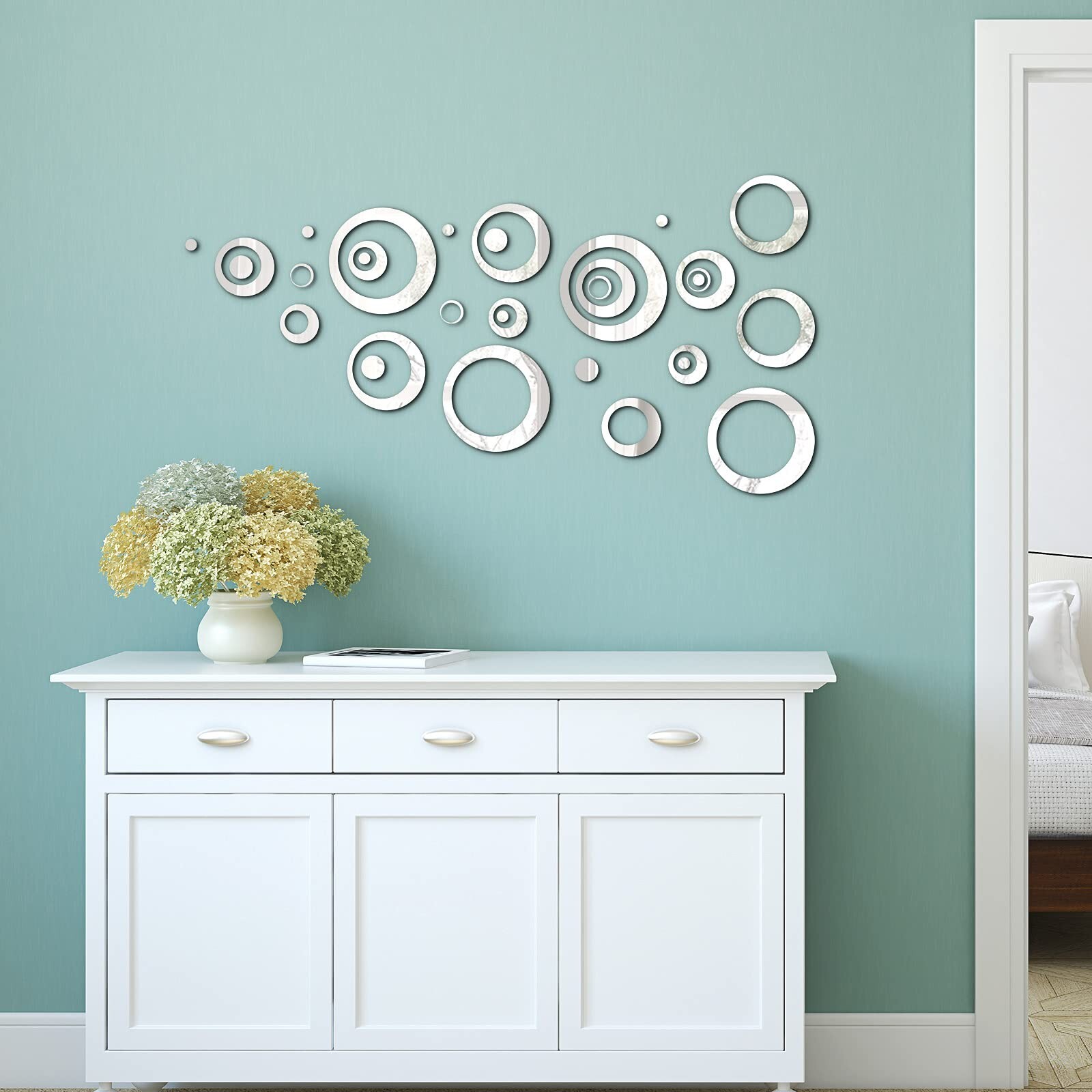 Shappy 32 Pieces Removable Circle Wall Mirror Sticker Round Decal Acrylic Set…