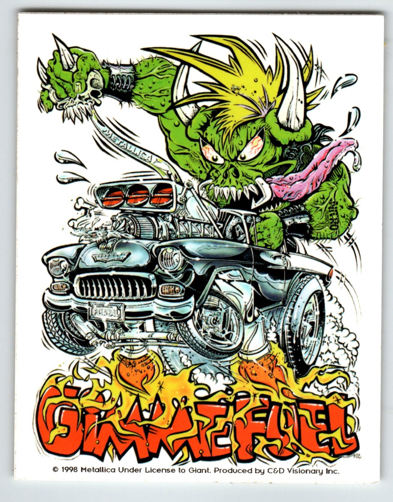 Metallica Monster Truck Hot Rod Green Horn Beast Decal Sticker 1998 Heavy Metal